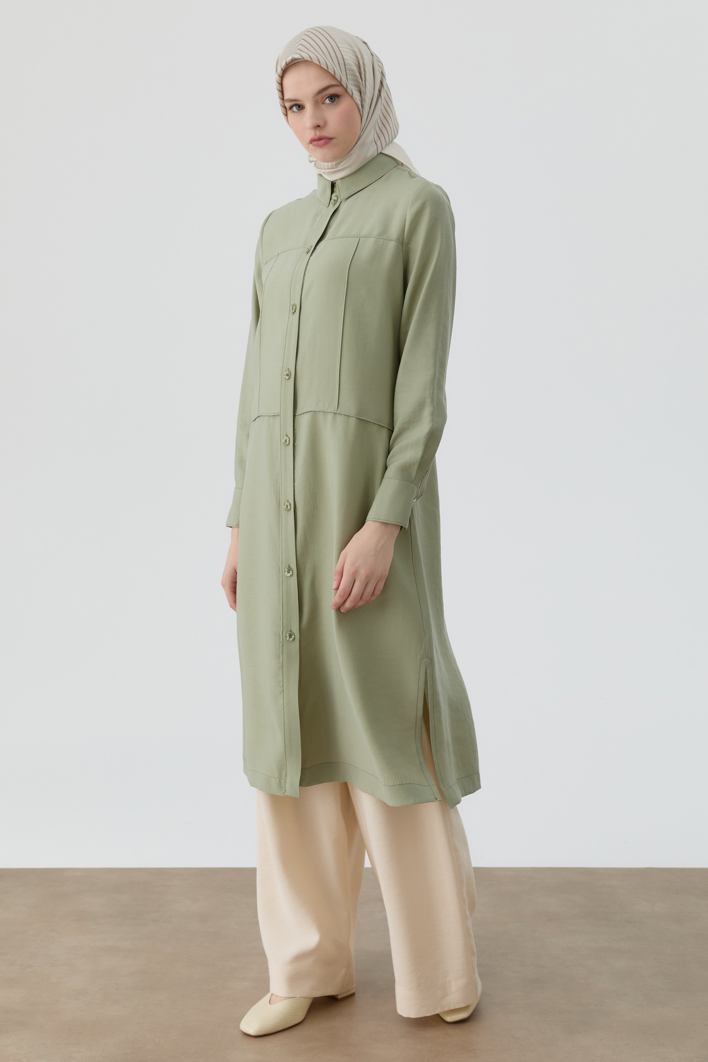 Nervür Kesikli Uzun Tunik - Mint TUGBA