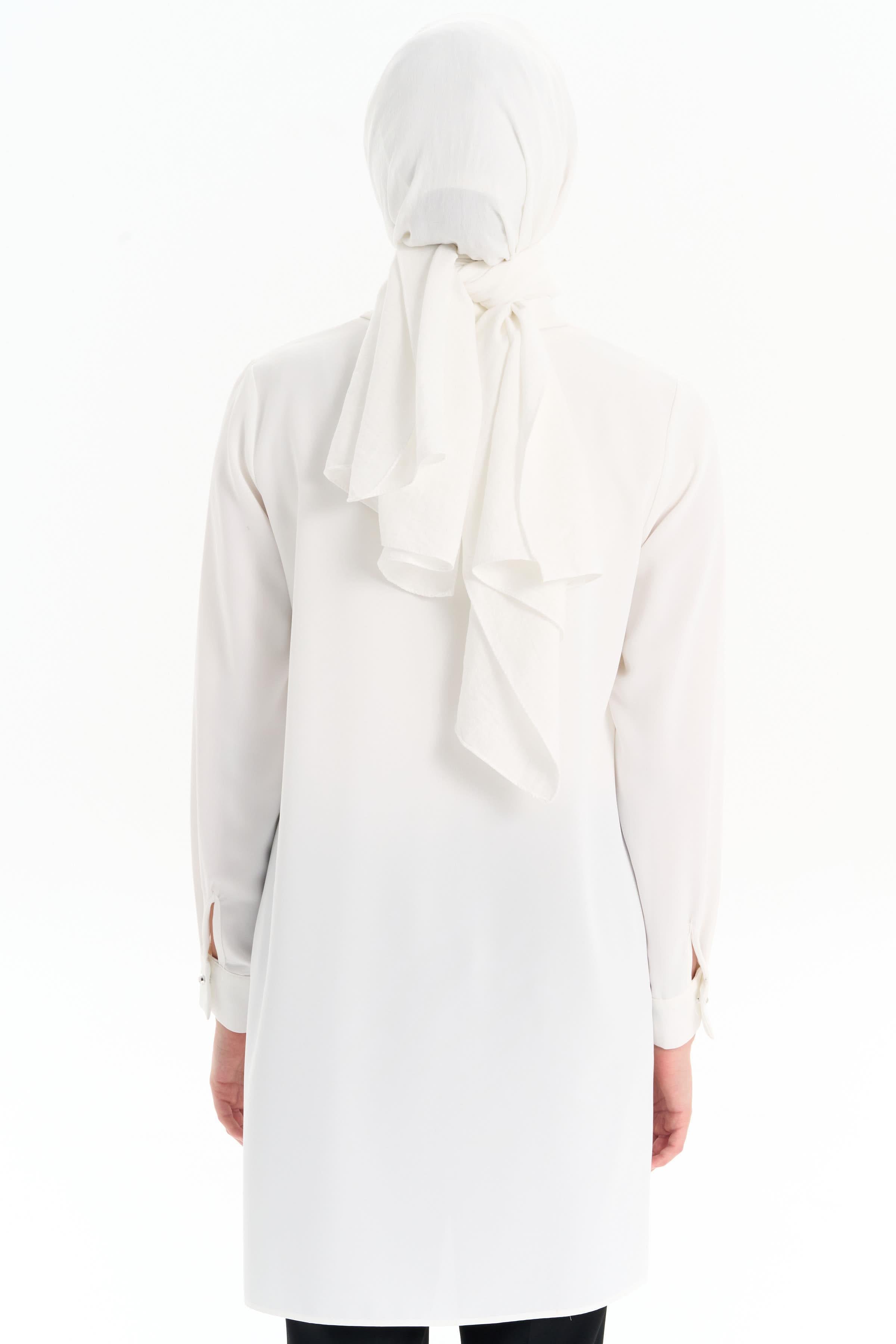 Nervürlü Taş Yapıştırmalı Tunik - Ekru TUGBA