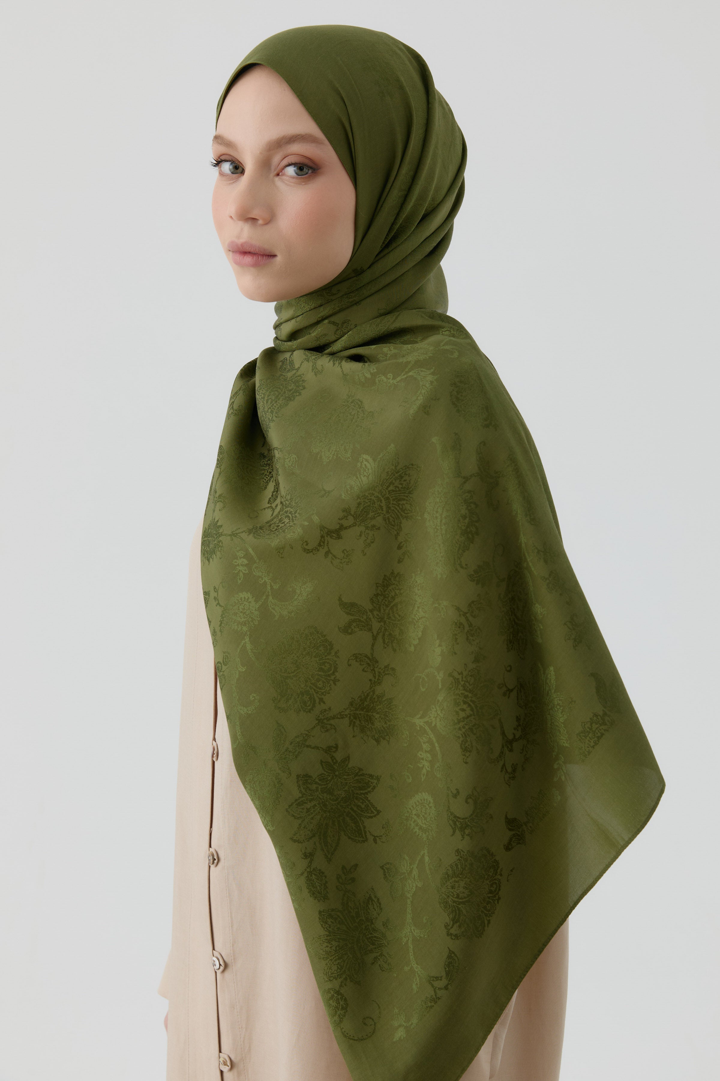 Nevgül Jakar Naturel Şal - Haki TUGBA