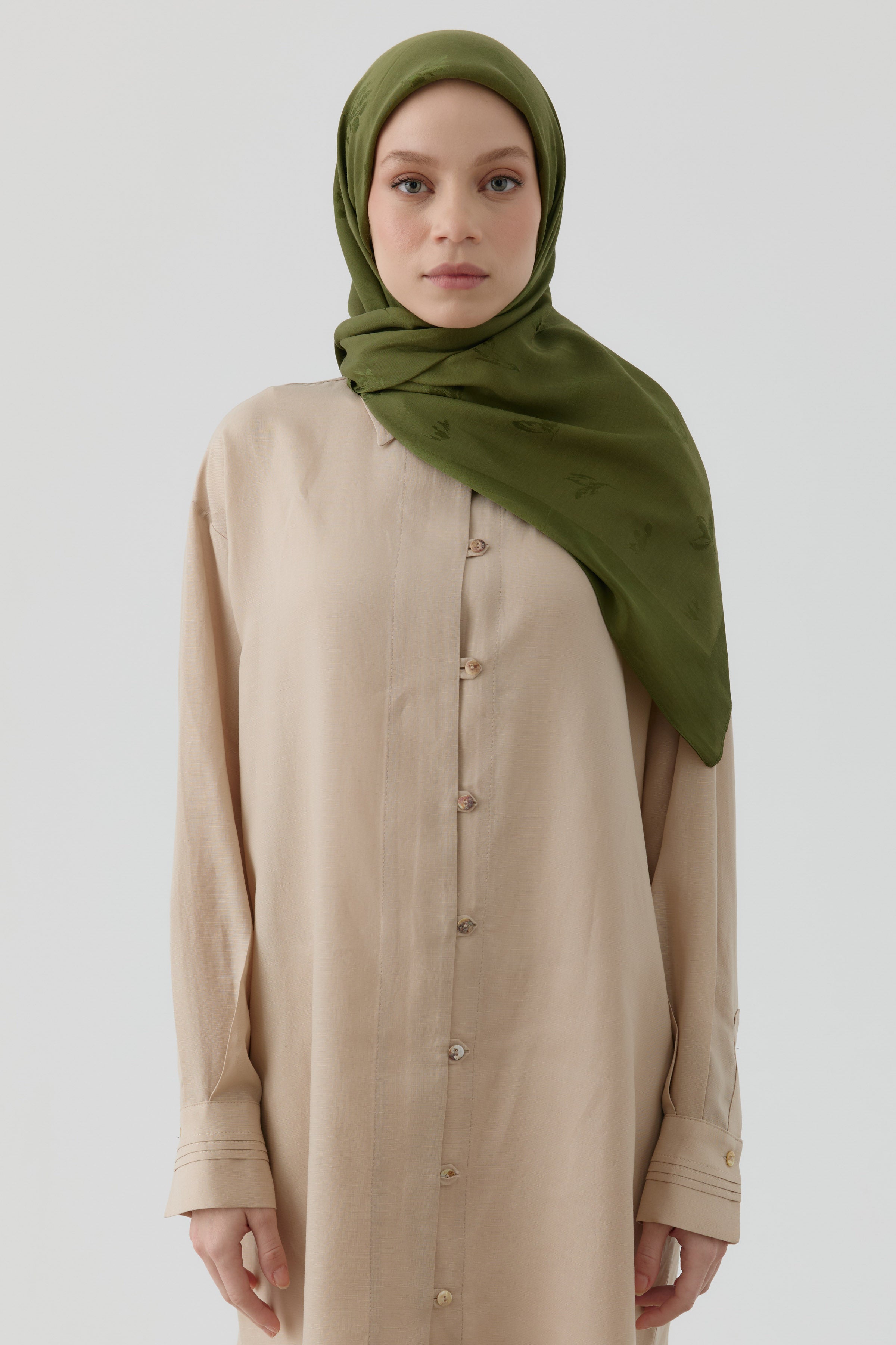 Buket Jakar Naturel Eşarp - Haki TUGBA