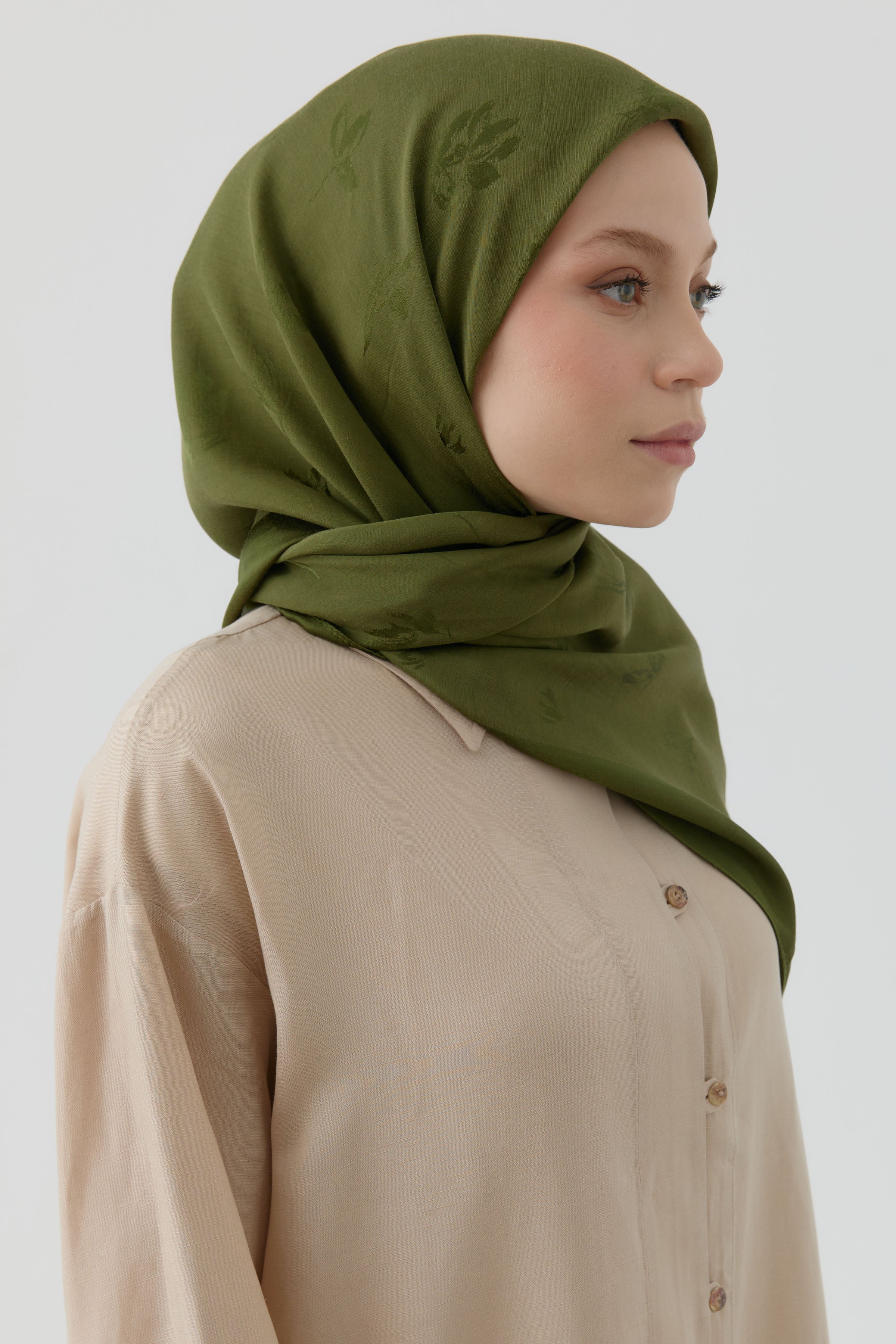 Buket Jakar Naturel Eşarp - Haki TUGBA