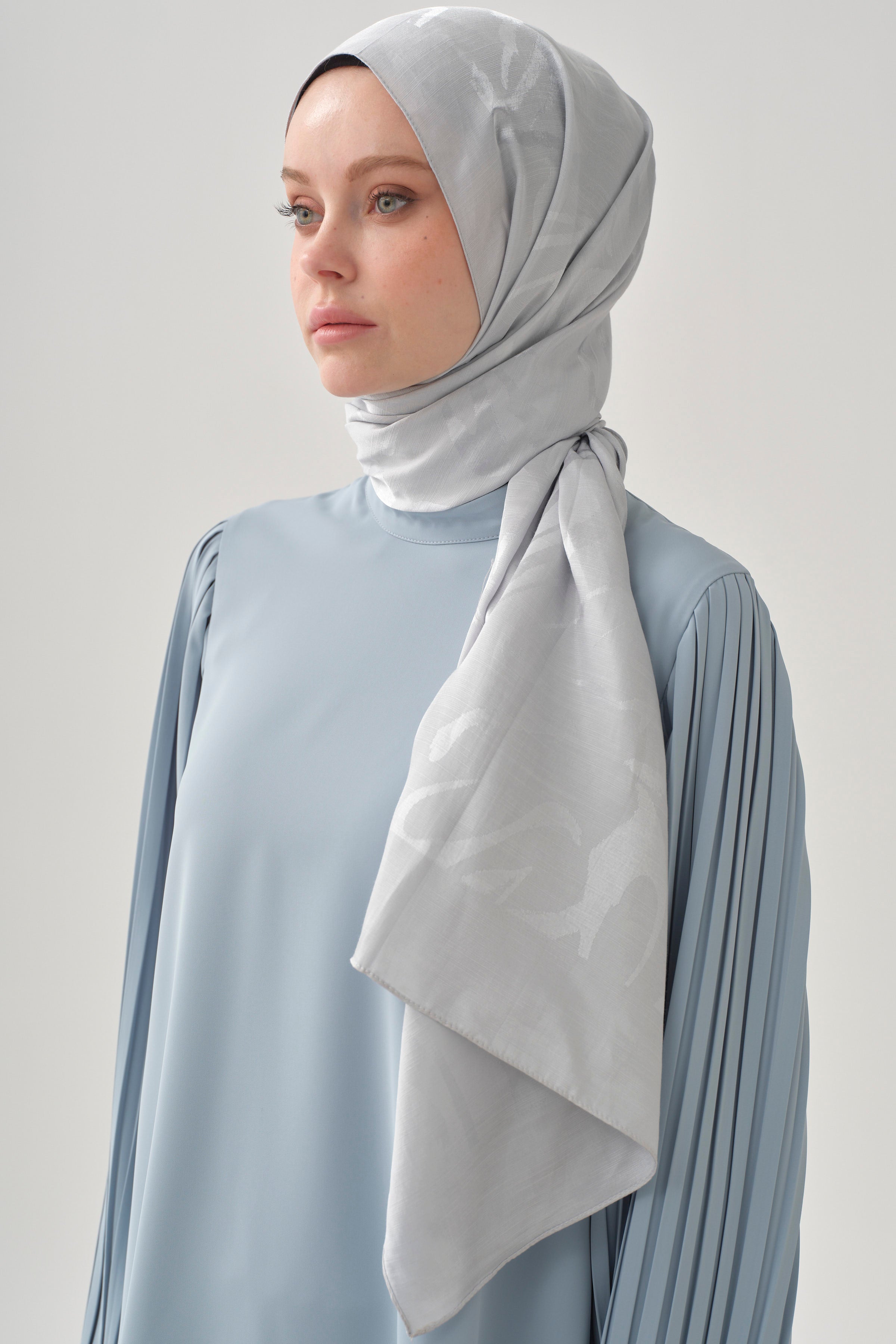 Dalgalı Nida Naturel Şal - Gümüş TUGBA