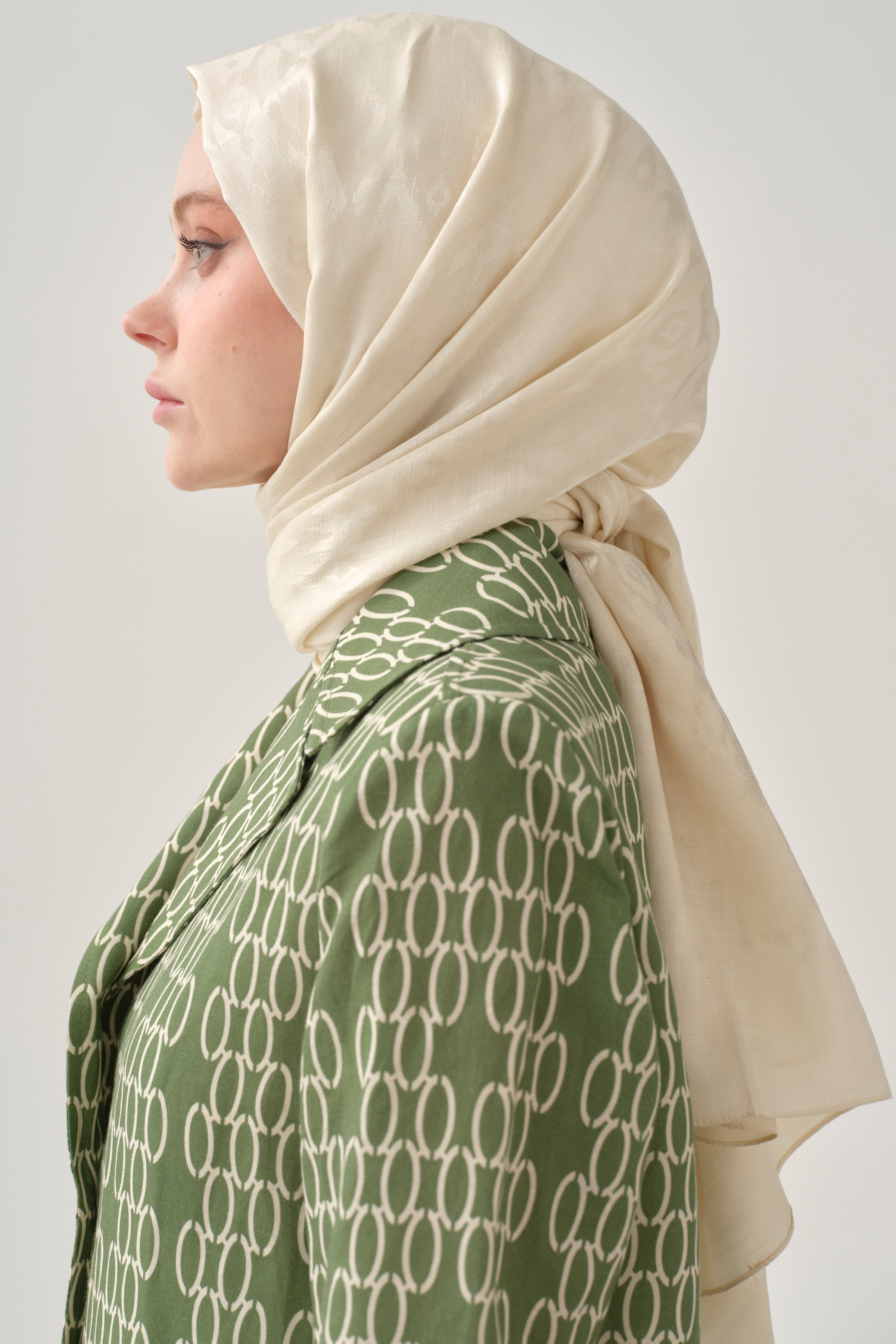 Etnik İkat Desenli Nida Naturel Şal - Krem TUGBA