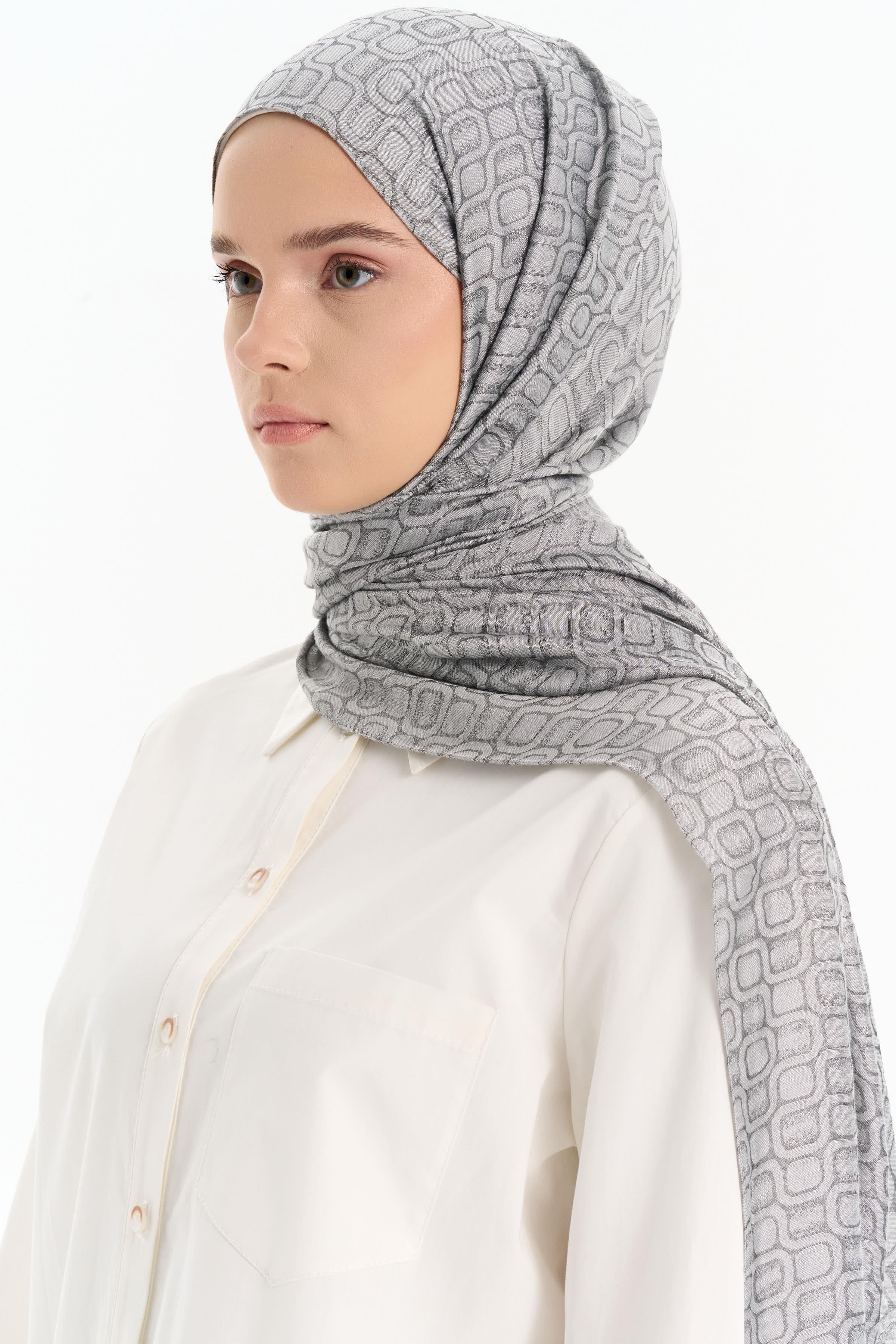 Geometrik Desen Viskon Şal - Gri TUGBA