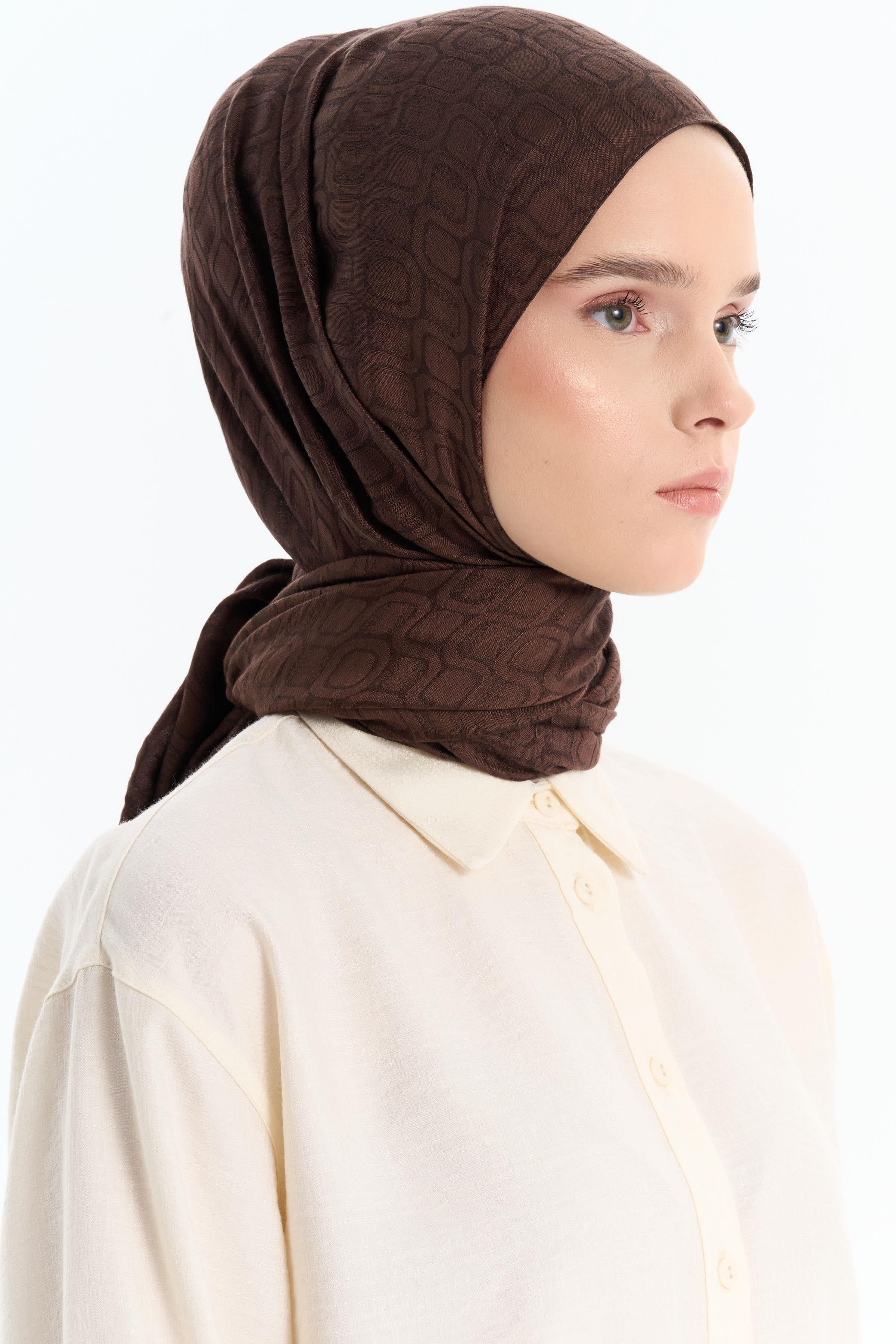 Geometrik Desen Viskon Şal - Kahve TUGBA