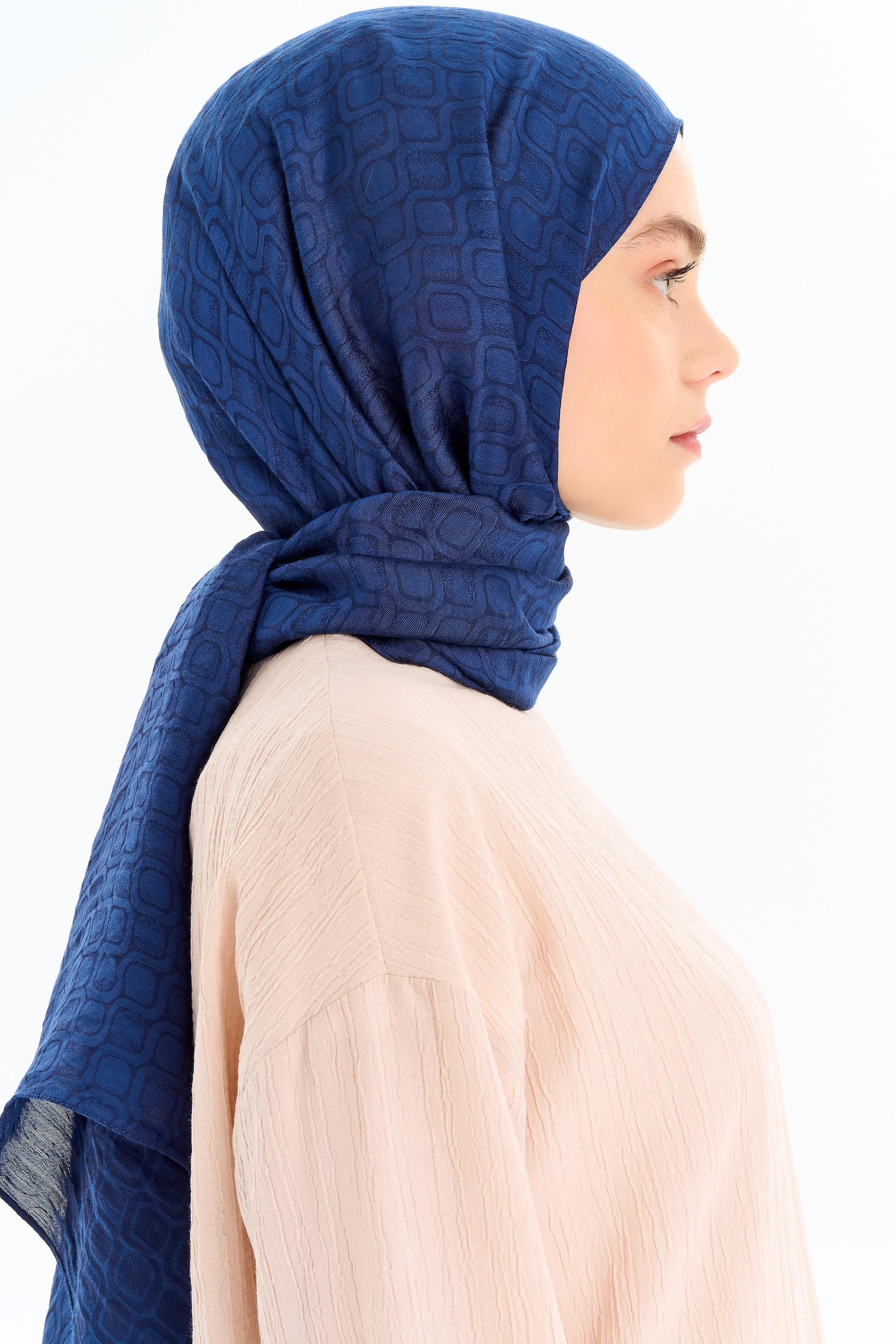 Geometrik Desen Viskon Şal - Lacivert TUGBA