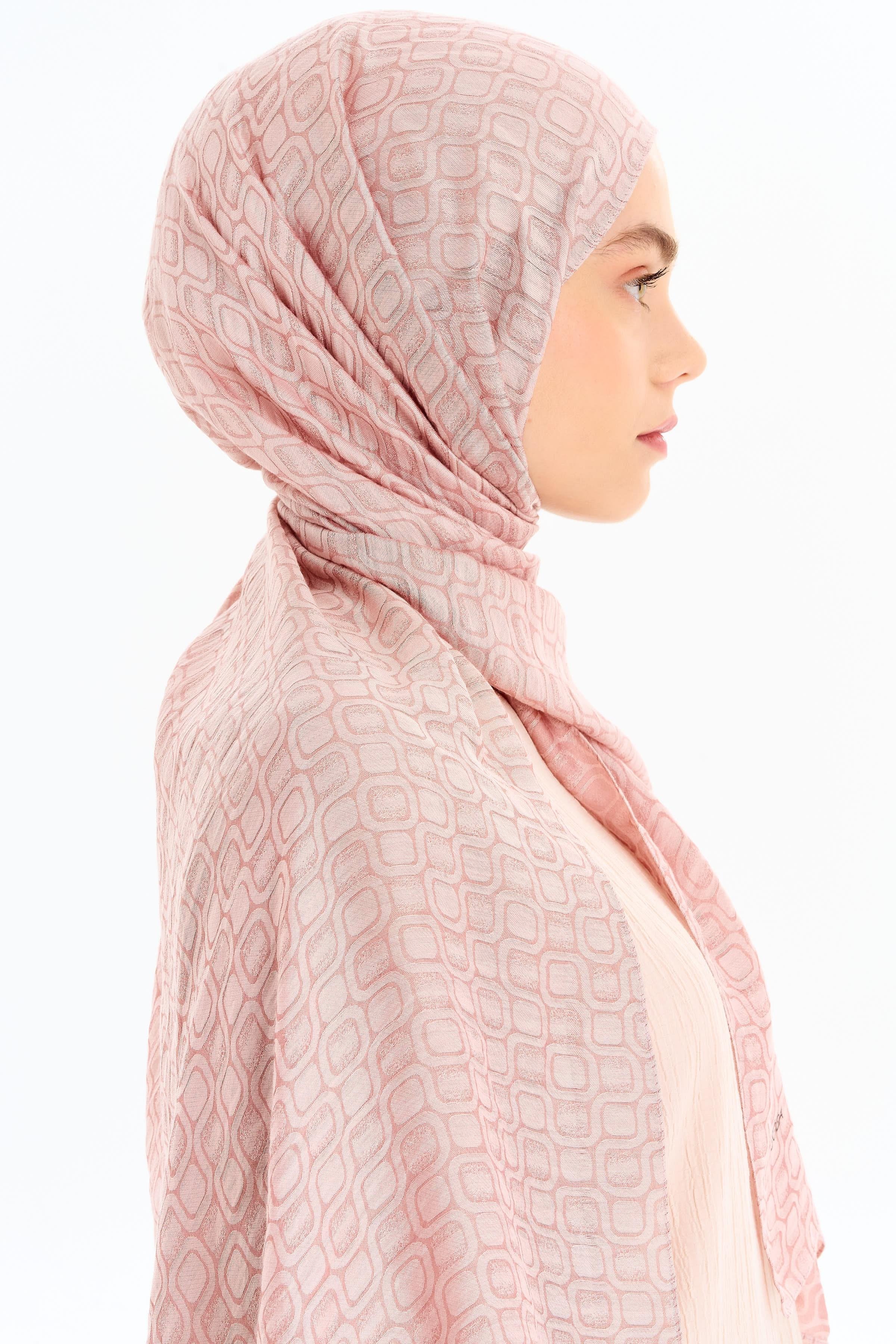 Geometrik Desen Viskon Şal - Pudra TUGBA
