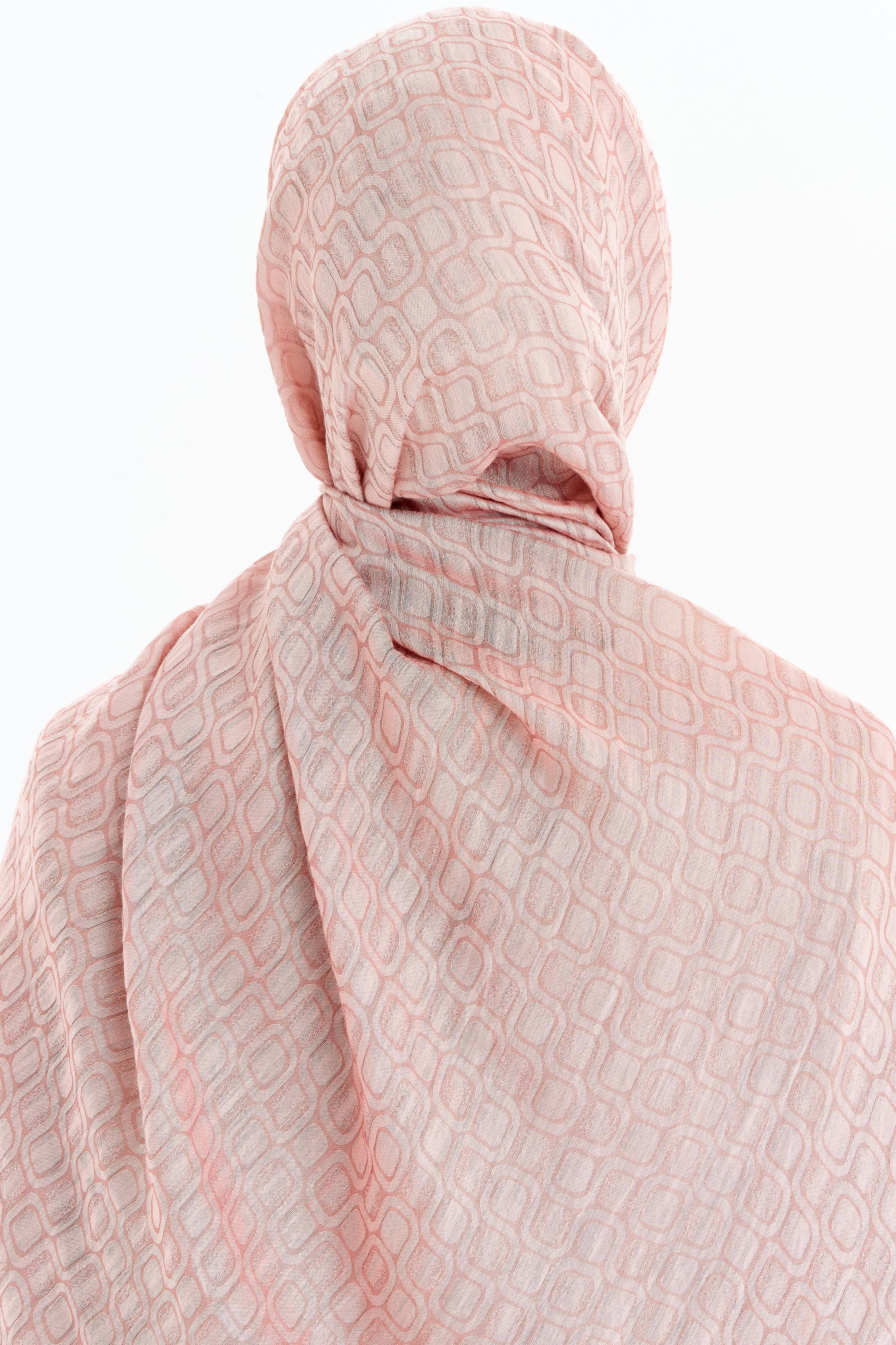 Geometrik Desen Viskon Şal - Pudra TUGBA