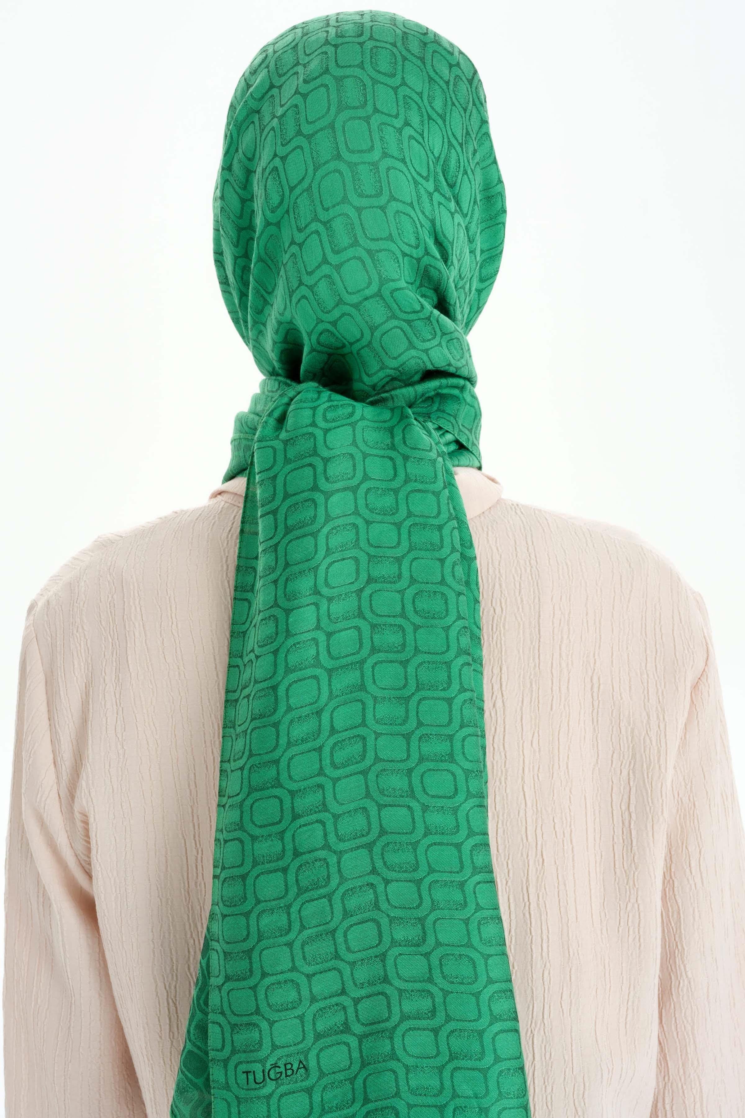 Geometrik Desen Viskon Şal - Yeşil TUGBA