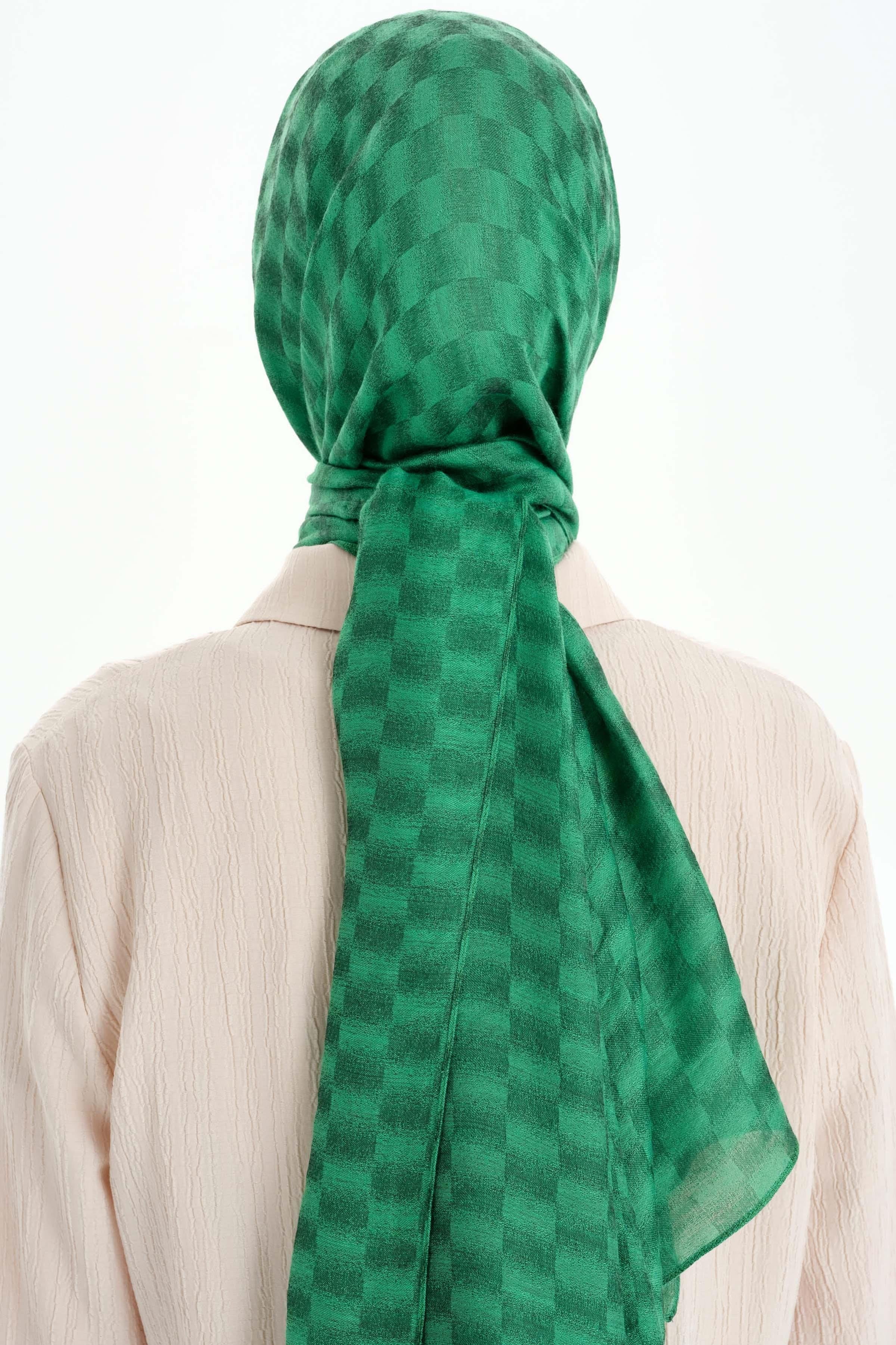 Kare Desen Viskon Şal - Yeşil TUGBA