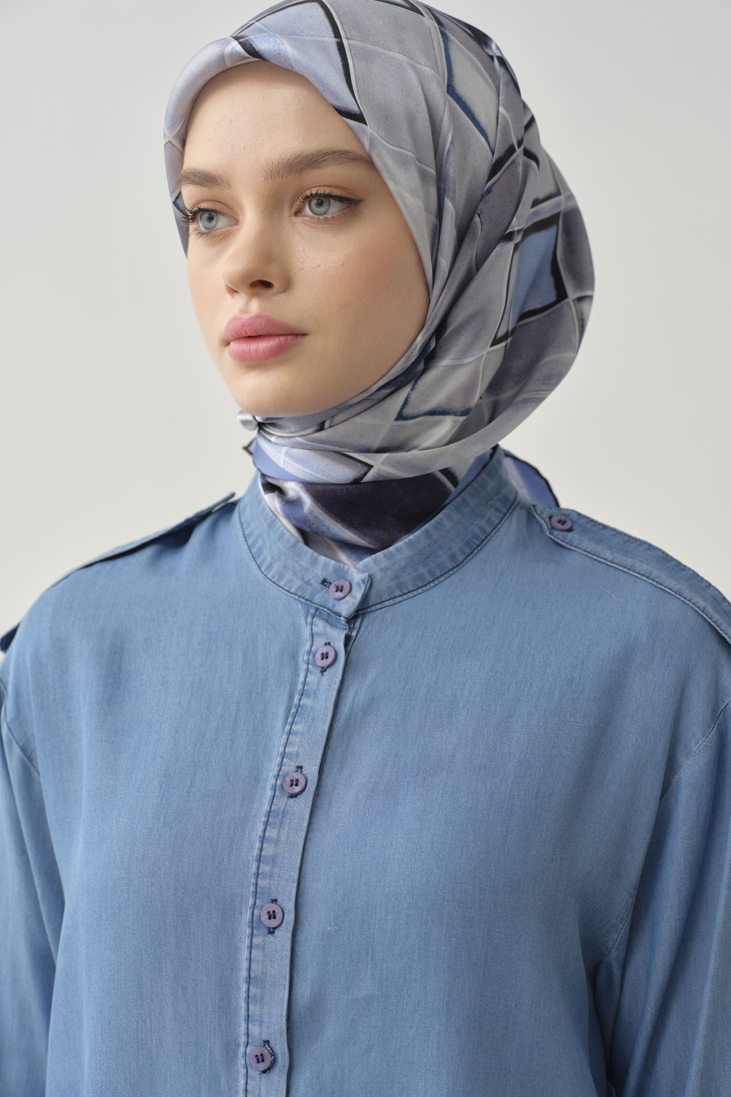 Omuz Apoletli Tunik - İndigo TUGBA