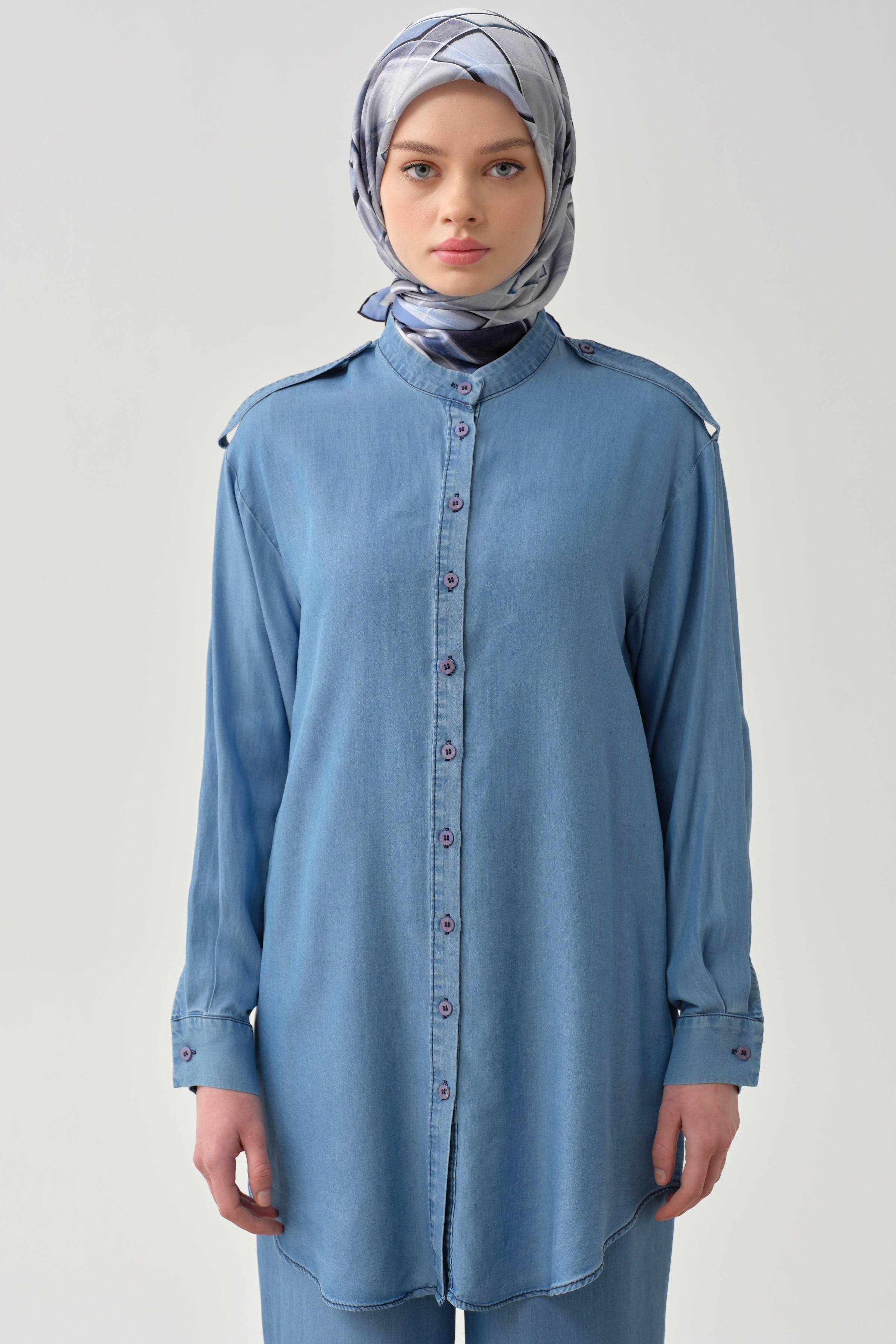 Omuz Apoletli Tunik - İndigo TUGBA