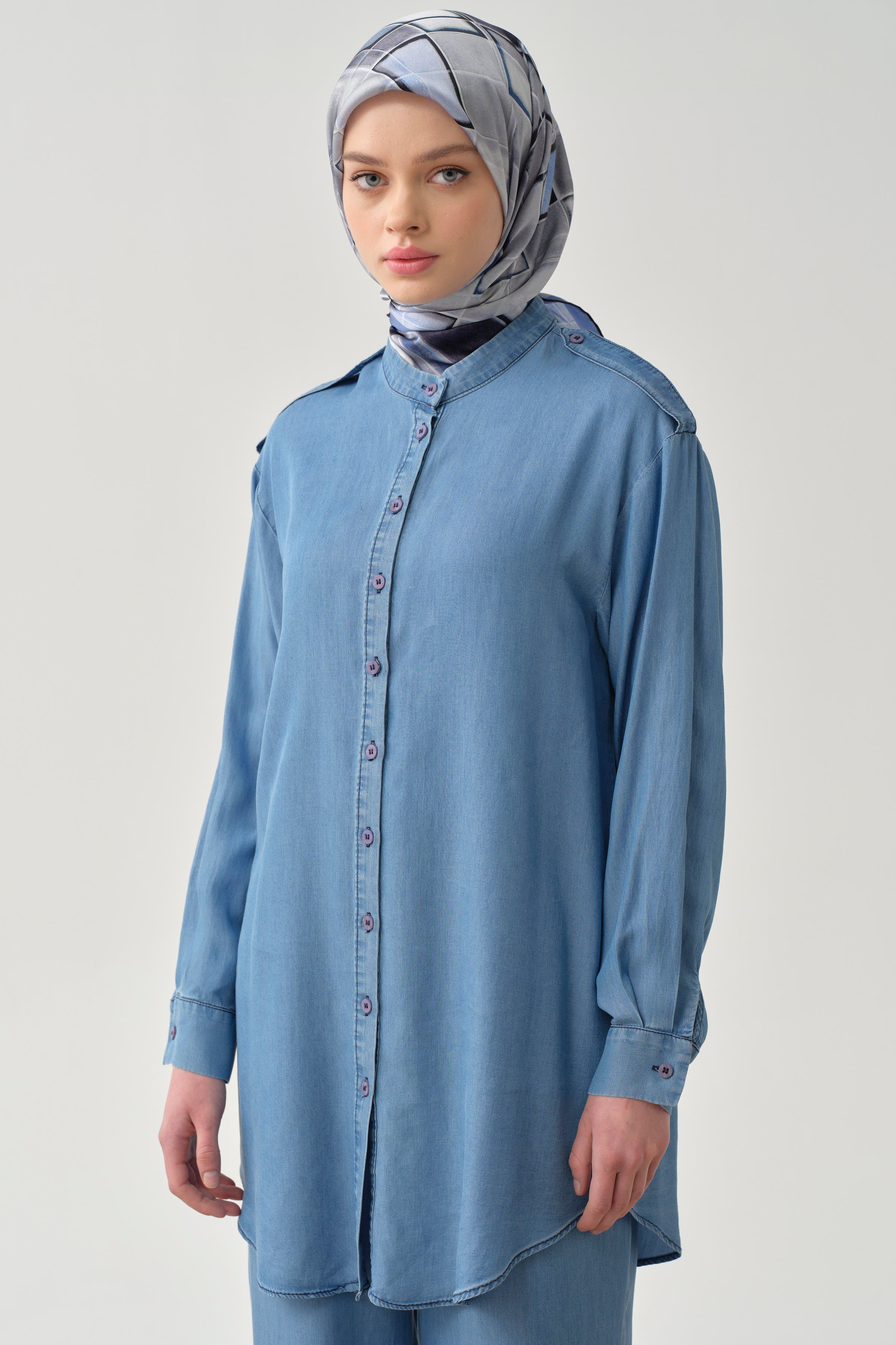 Omuz Apoletli Tunik - İndigo TUGBA