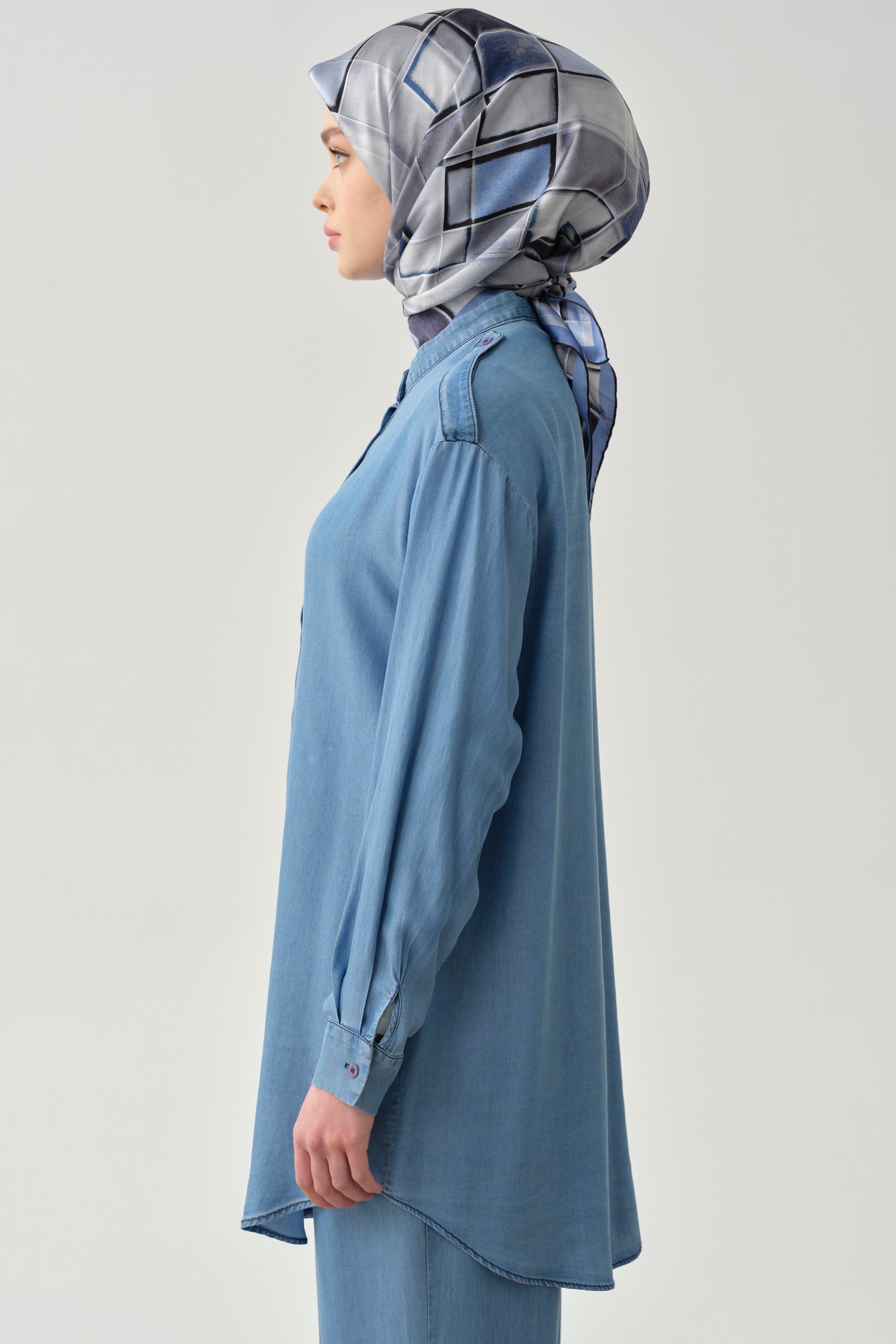 Omuz Apoletli Tunik - İndigo TUGBA