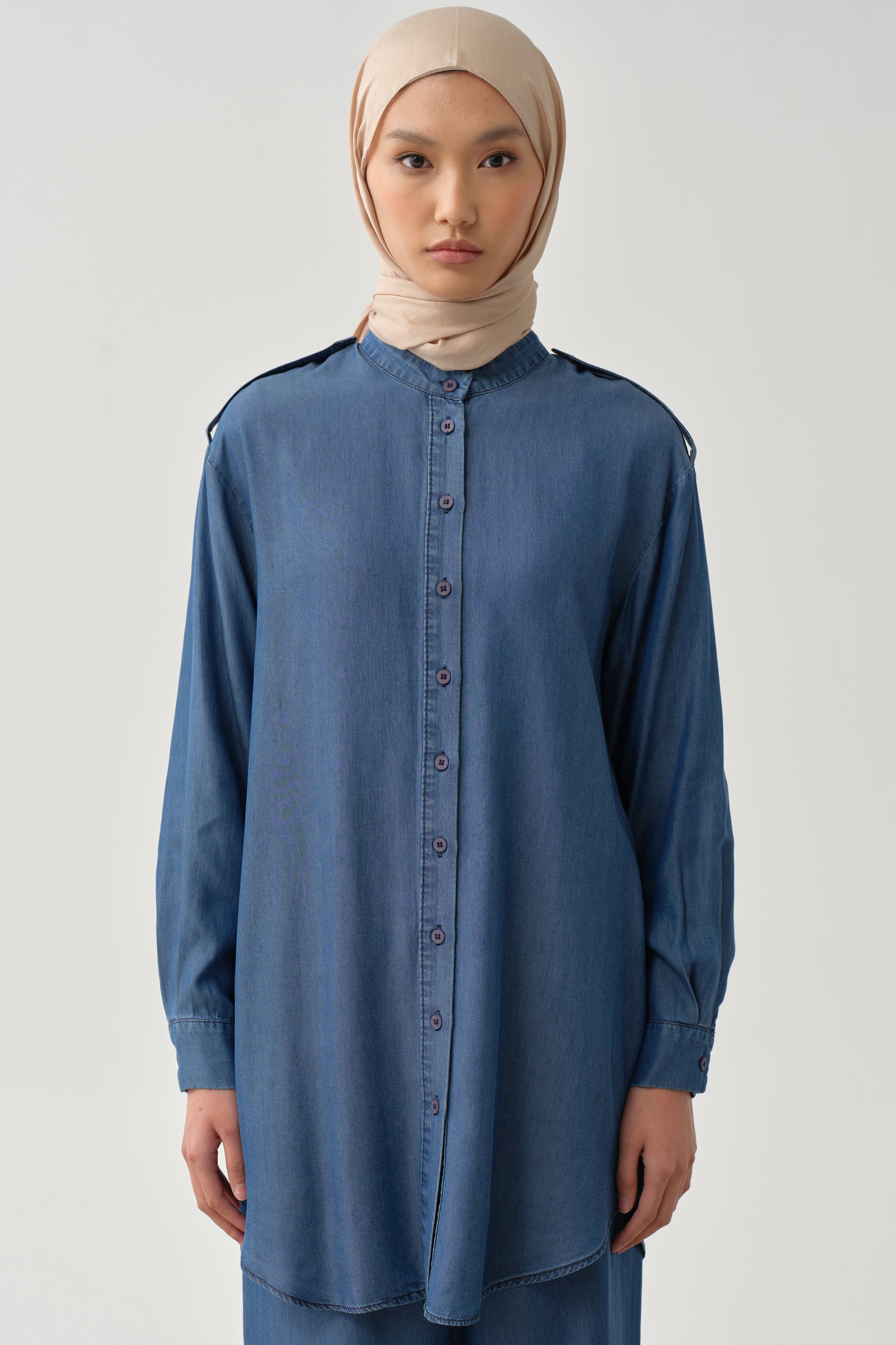 Omuz Apoletli Tunik - Lacivert TUGBA