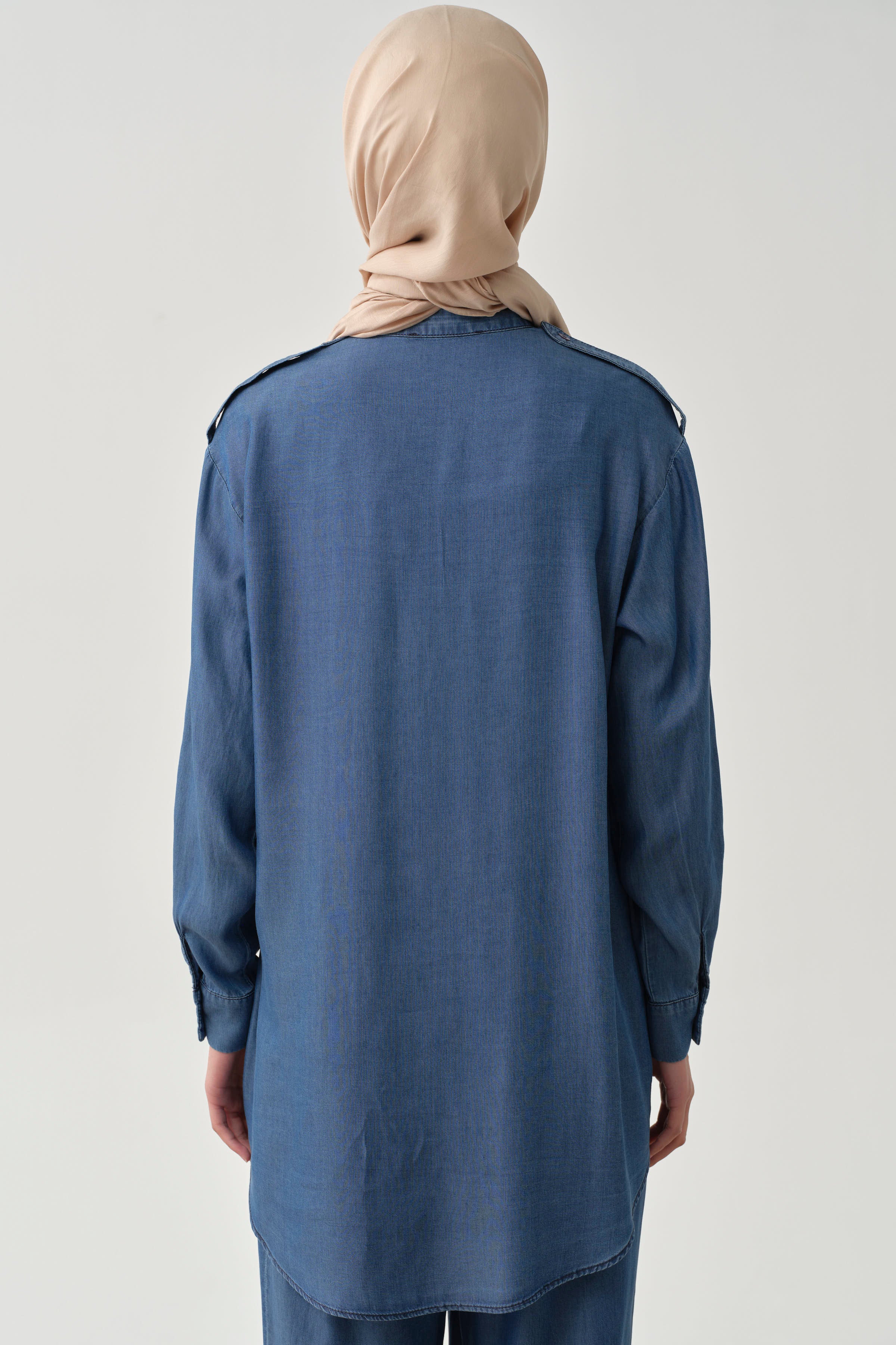 Omuz Apoletli Tunik - Lacivert TUGBA