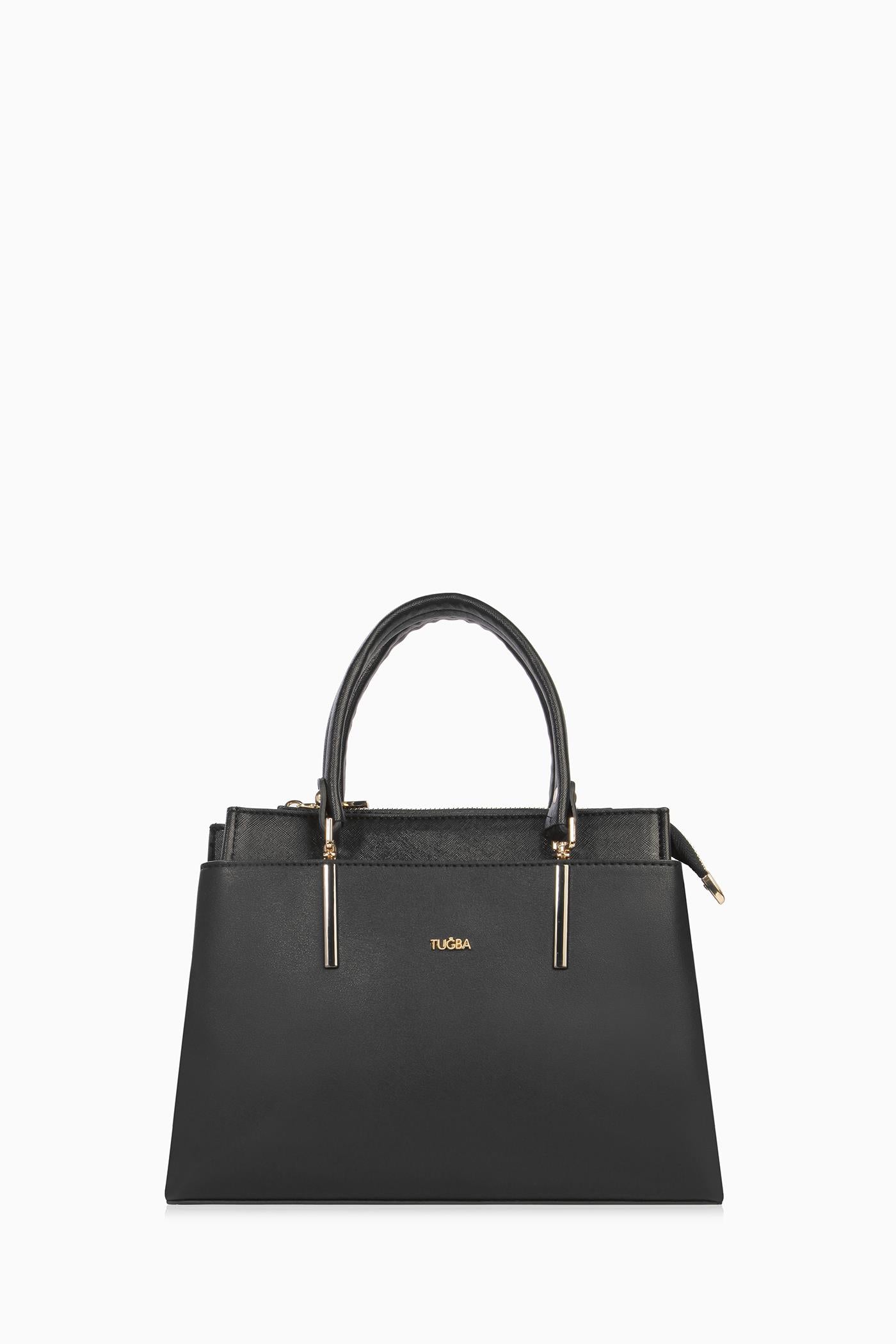 Omuz Askılı Çift Kulplu Çanta - Siyah TUGBA