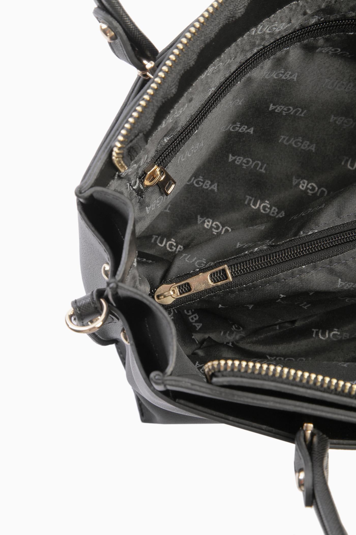 Omuz Askılı Çift Kulplu Çanta - Siyah TUGBA