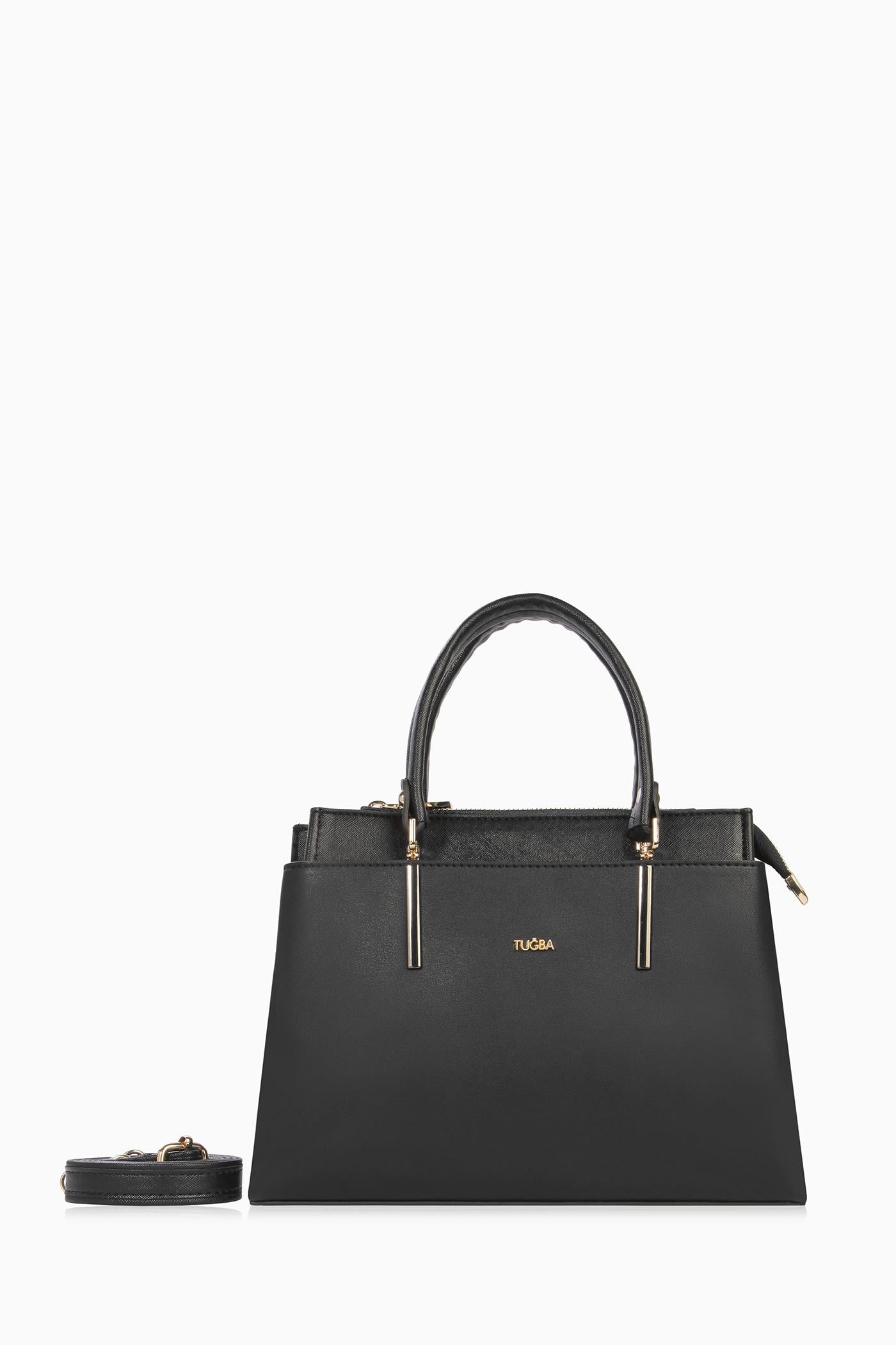 Omuz Askılı Çift Kulplu Çanta - Siyah TUGBA