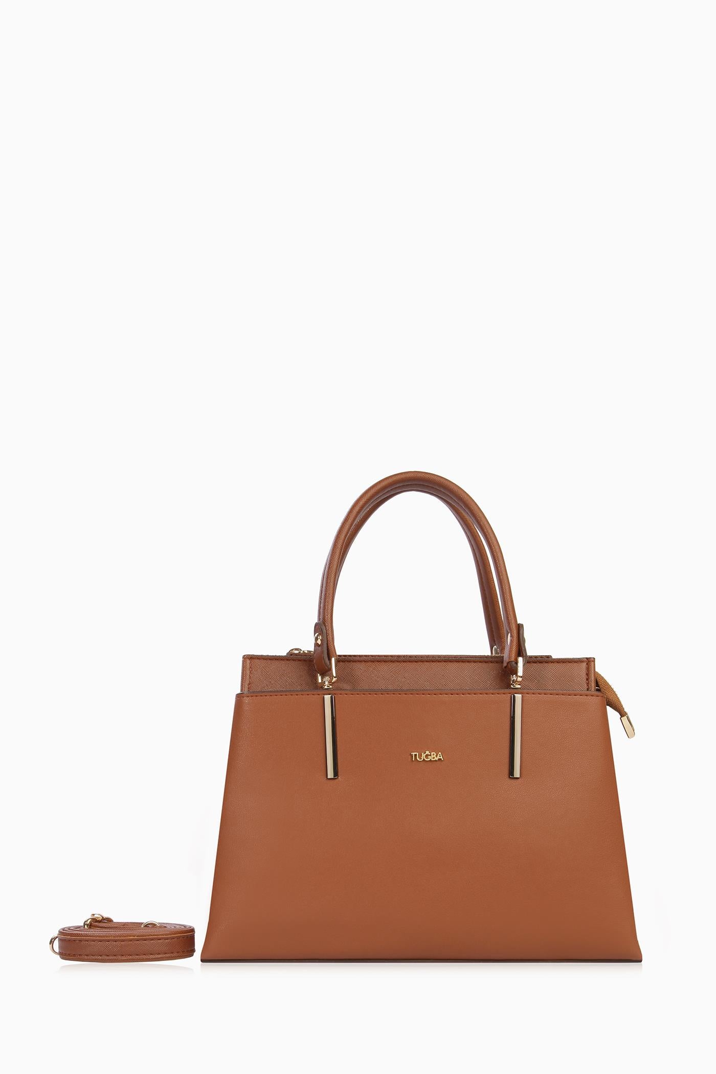 Omuz Askılı Çift Kulplu Çanta - Taba TUGBA
