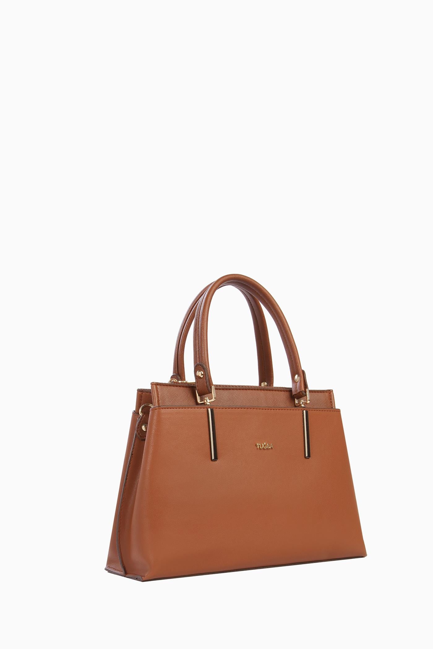 Omuz Askılı Çift Kulplu Çanta - Taba TUGBA