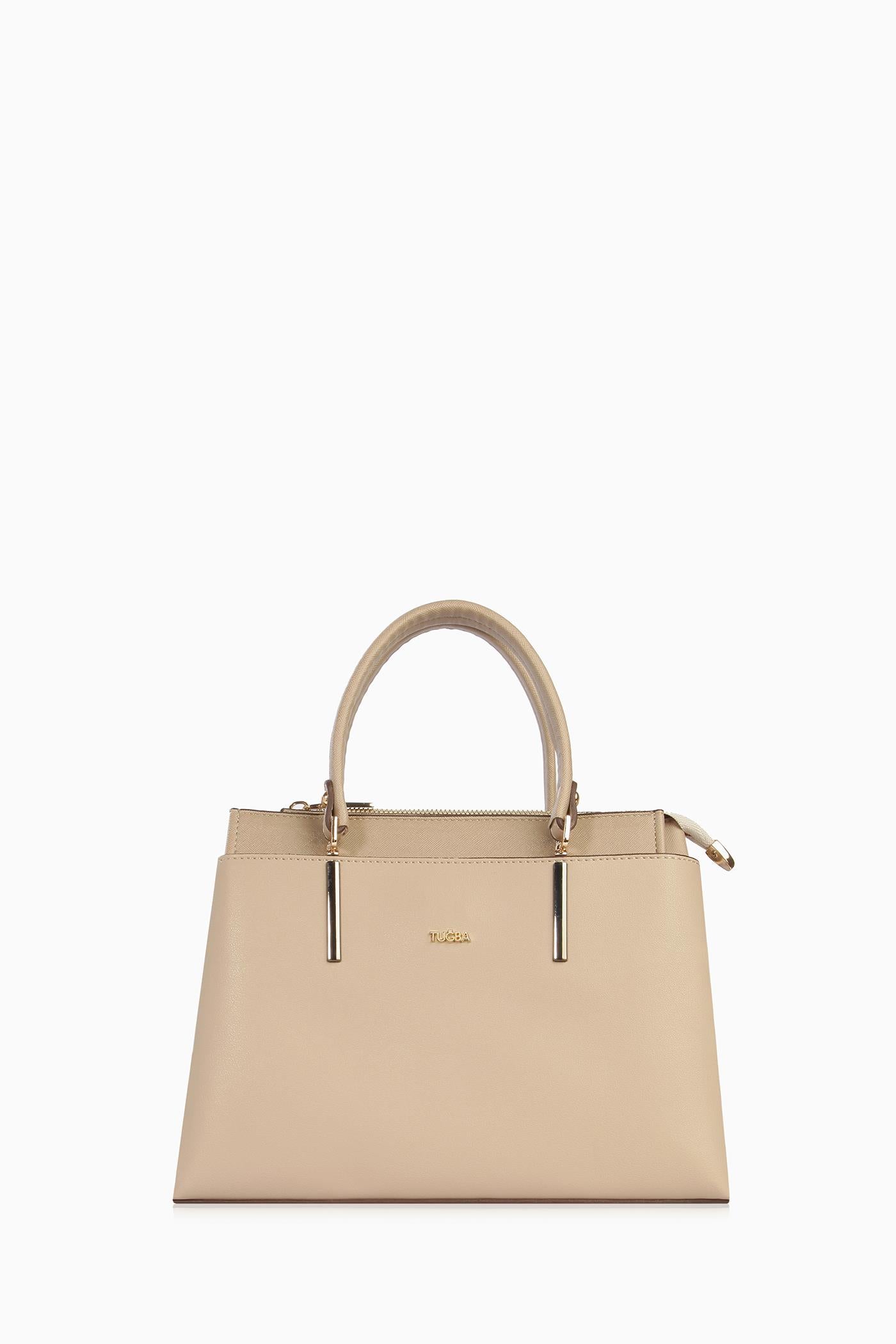 Omuz Askılı Çift Kulplu Çanta - Taş TUGBA
