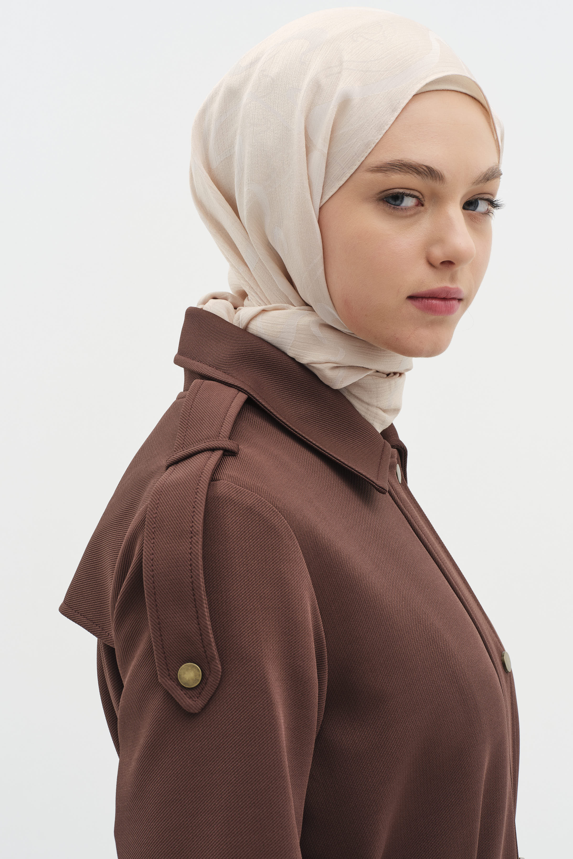 Omuz Bantlı Cep Detaylı Pardesü - Acı Kahve TUGBA