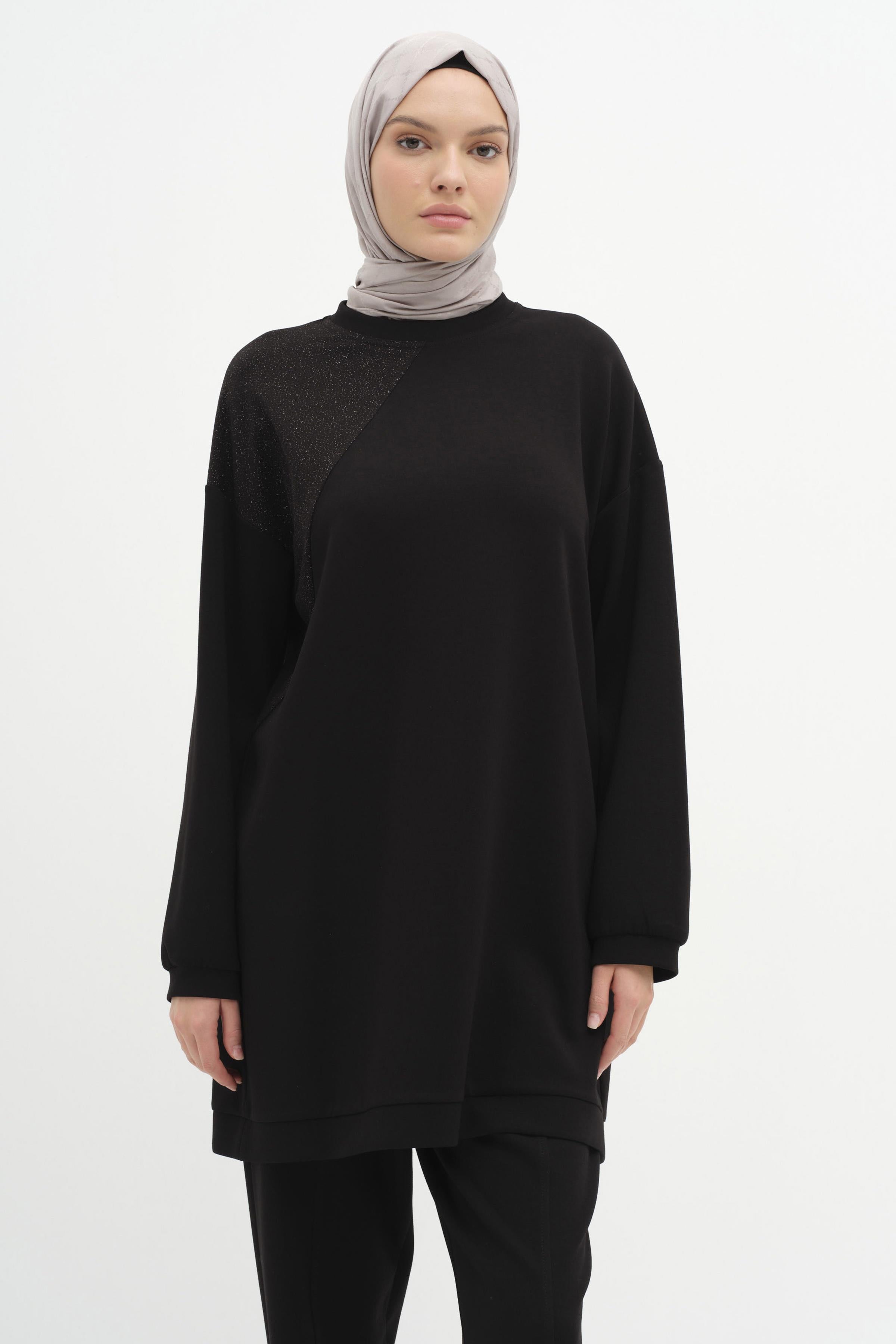 Omuz Detaylı Tunik Pantolon Takım - Siyah TUGBA