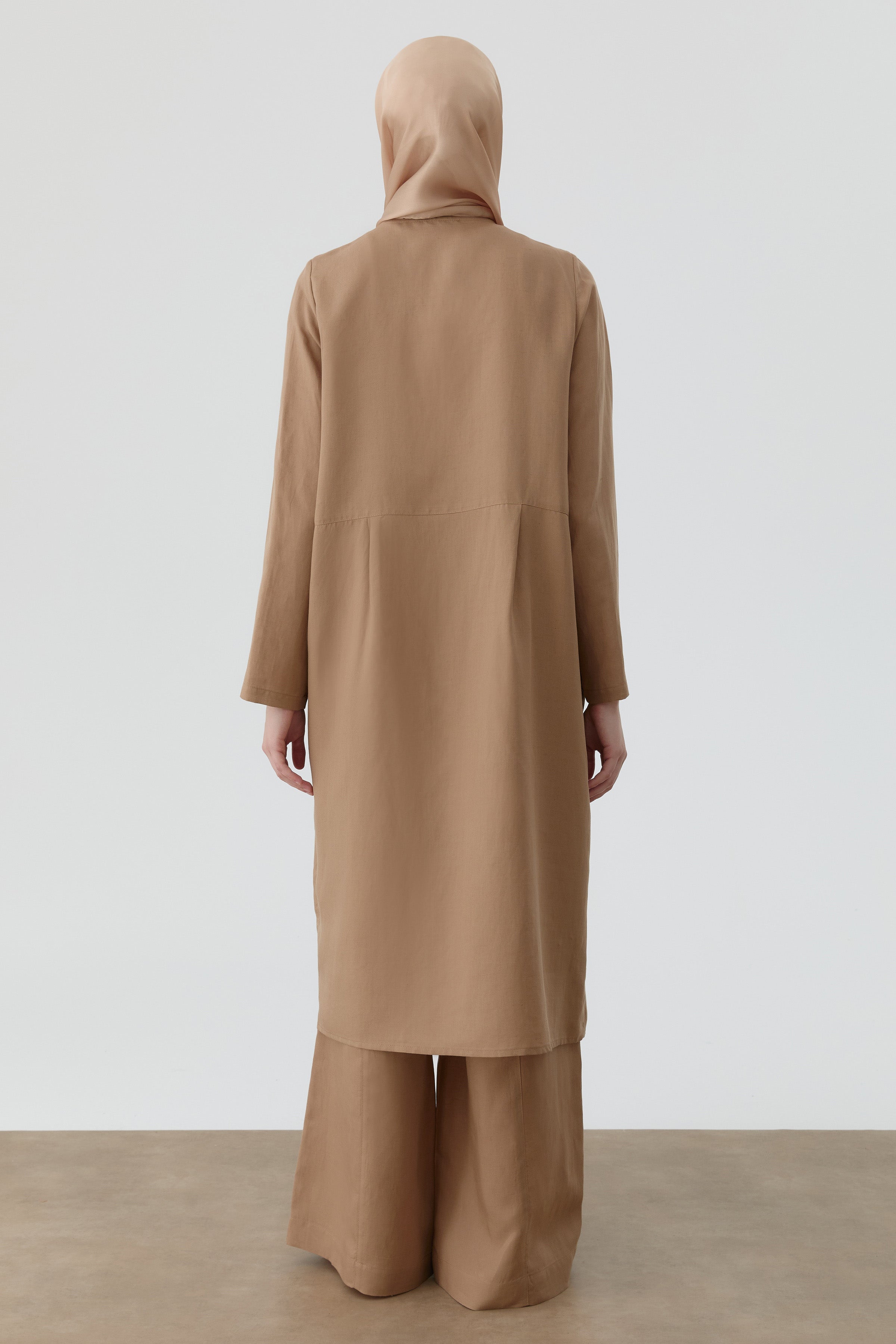 Omuz Nakış Detaylı Uzun Tunik - Vizon TUGBA