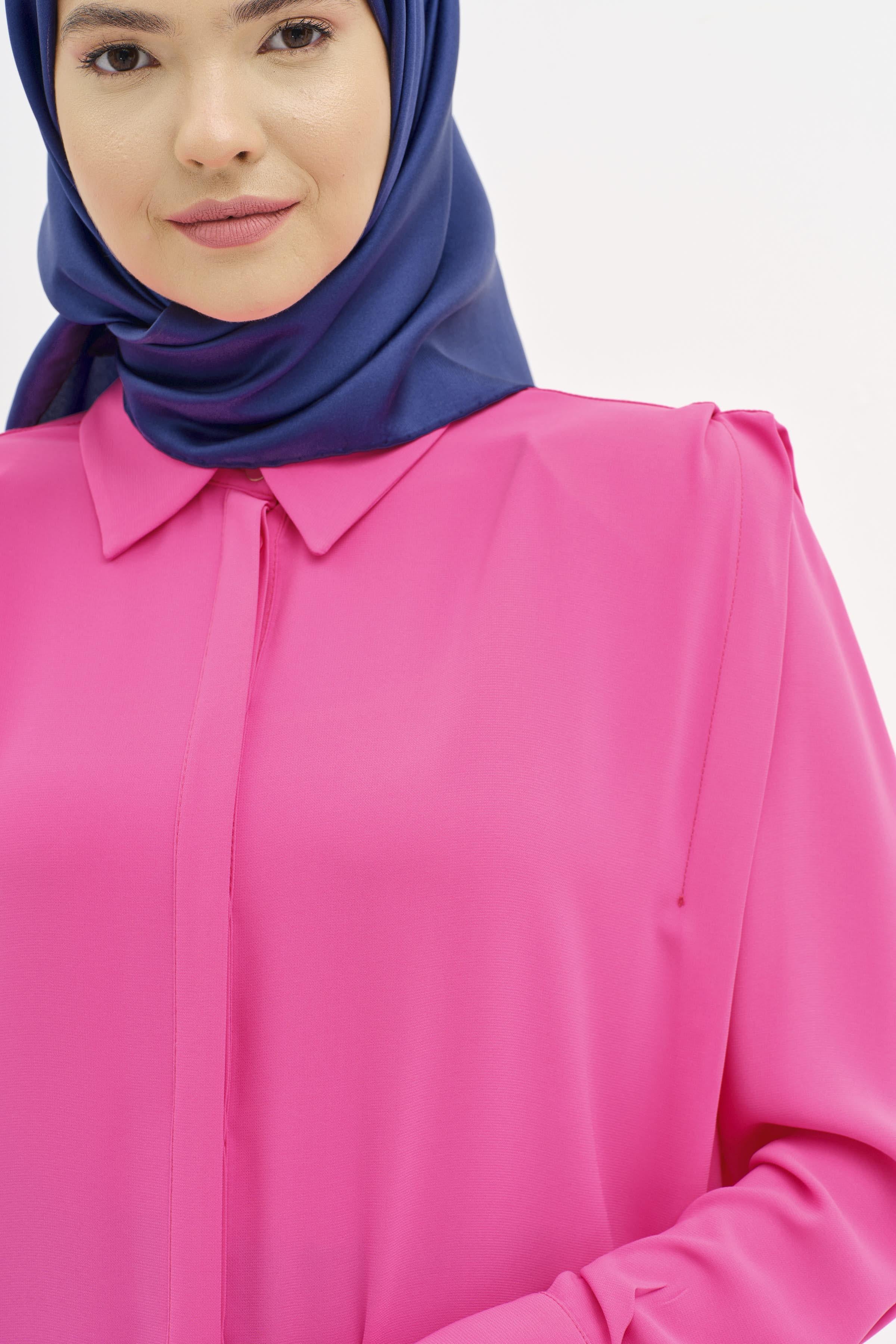 Omuz Pile Detaylı Vatkalı Gömlek - Fuşya TUGBA