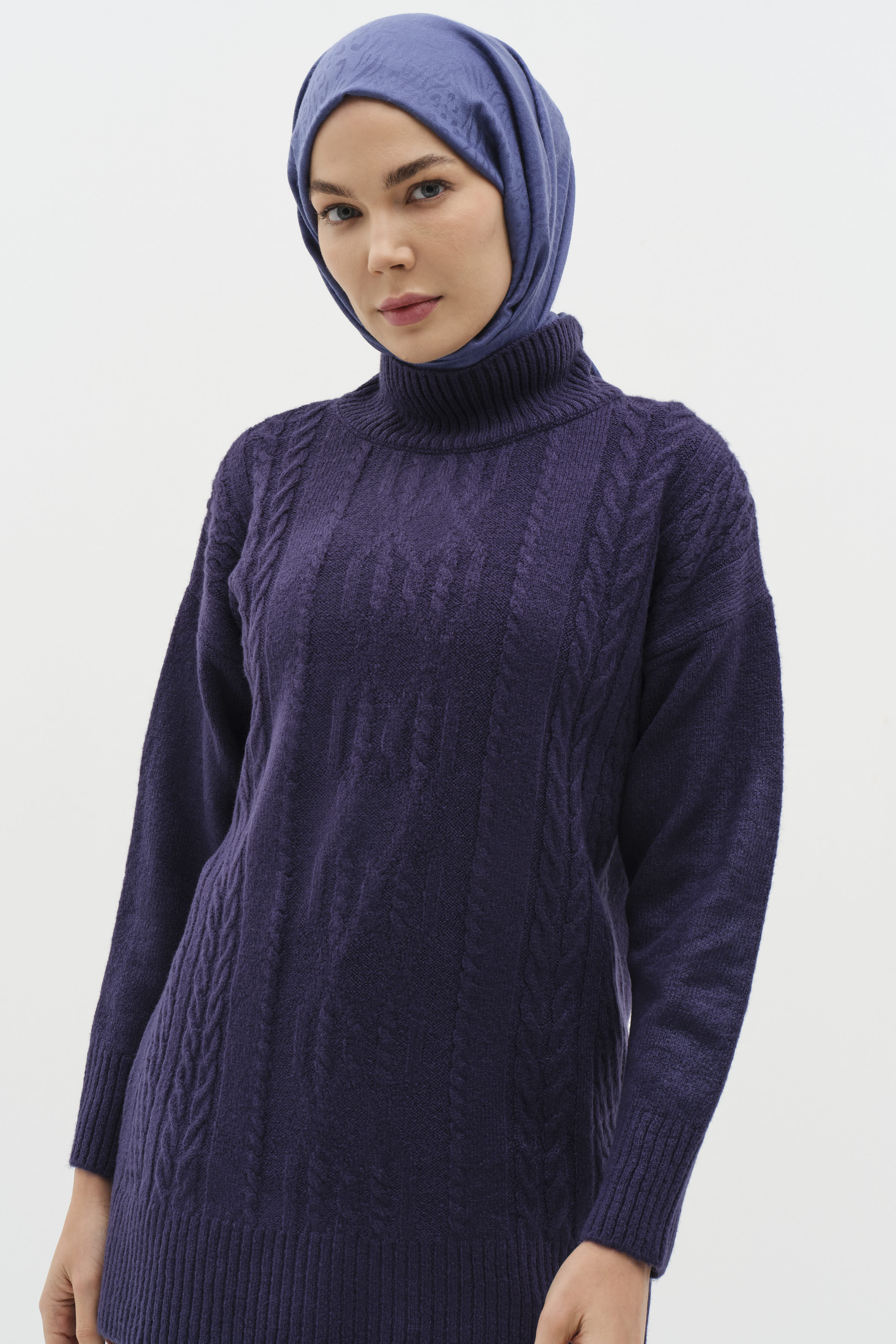 Örgü Desen Triko Tunik - Lacivert TUGBA