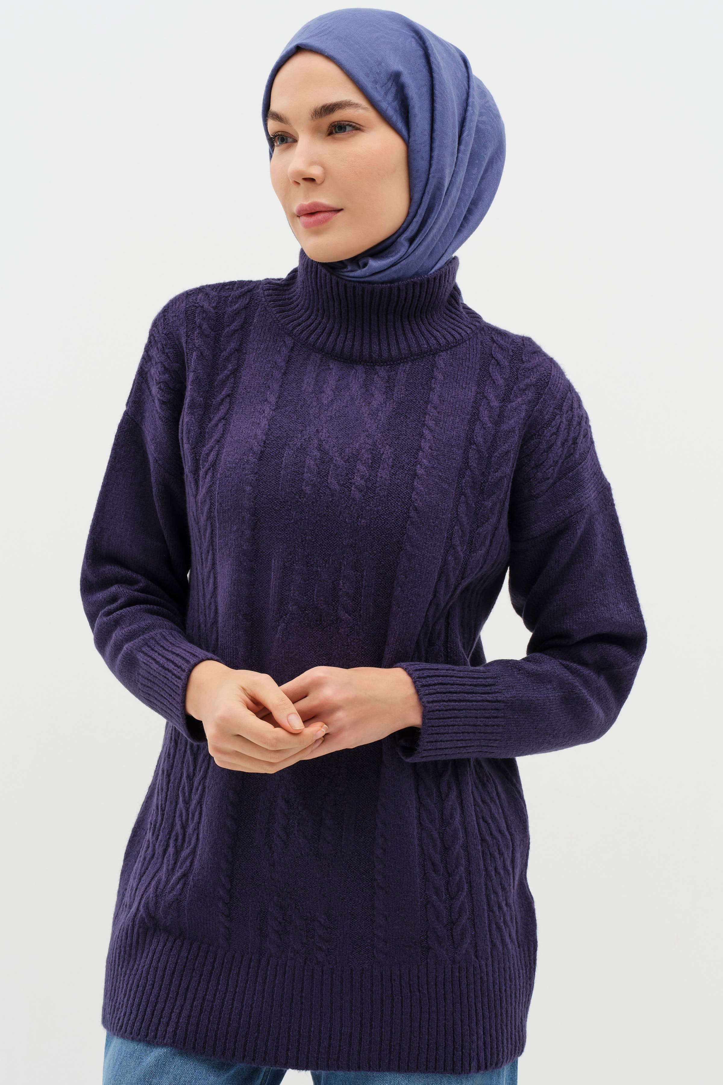 Örgü Desen Triko Tunik - Lacivert TUGBA