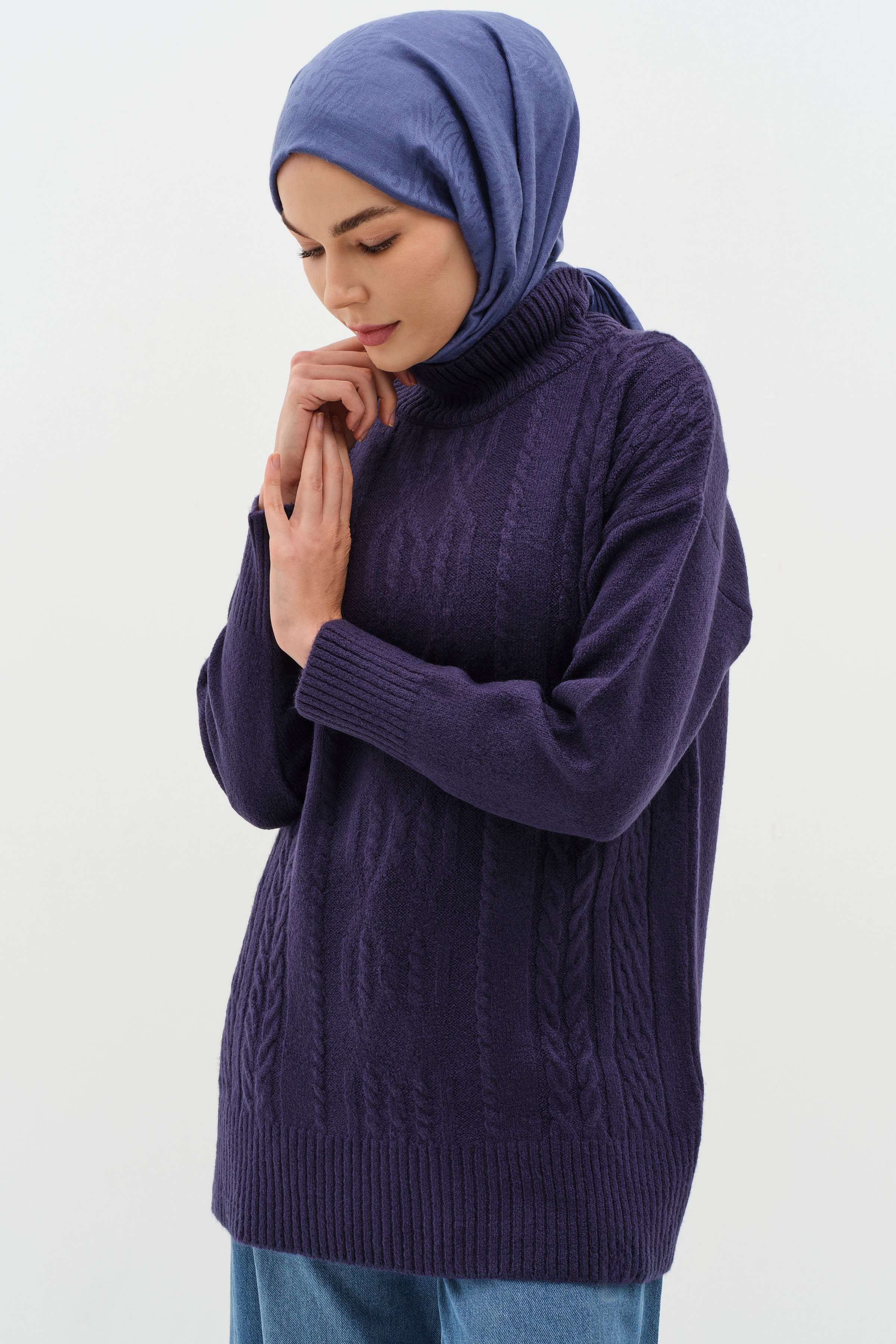 Örgü Desen Triko Tunik - Lacivert TUGBA