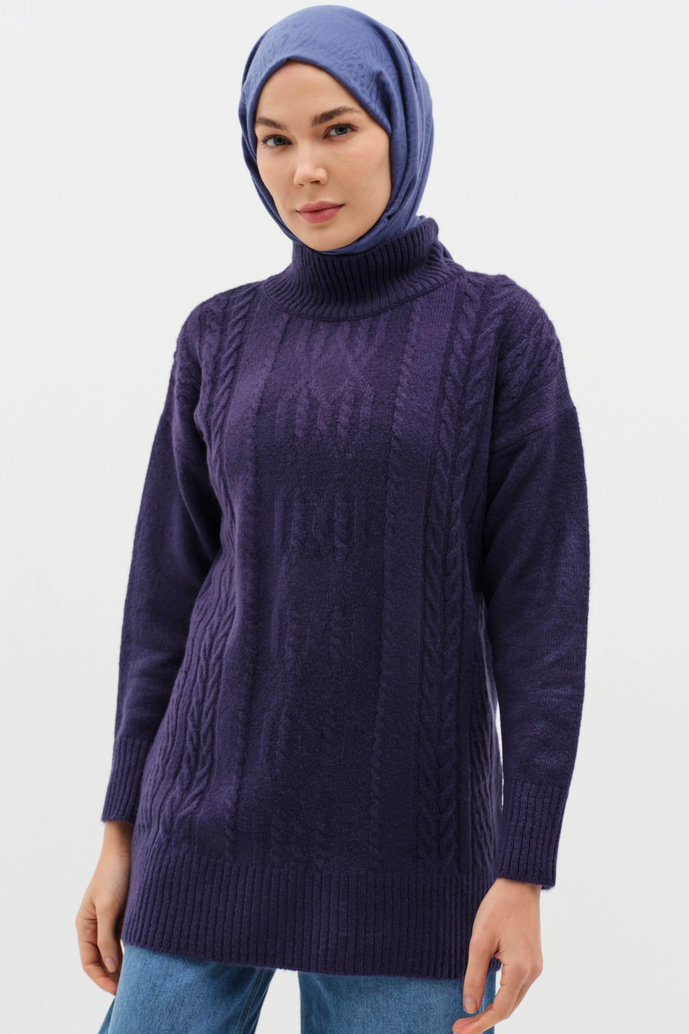 Örgü Desen Triko Tunik - Lacivert TUGBA