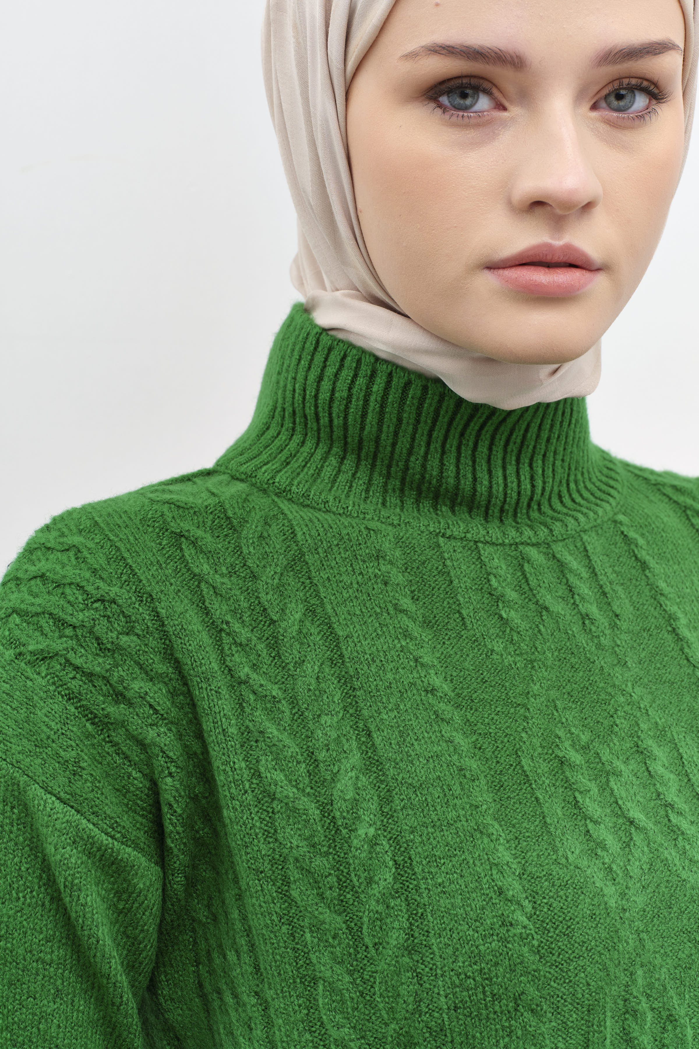 Örgü Desen Triko Tunik - Yeşil TUGBA