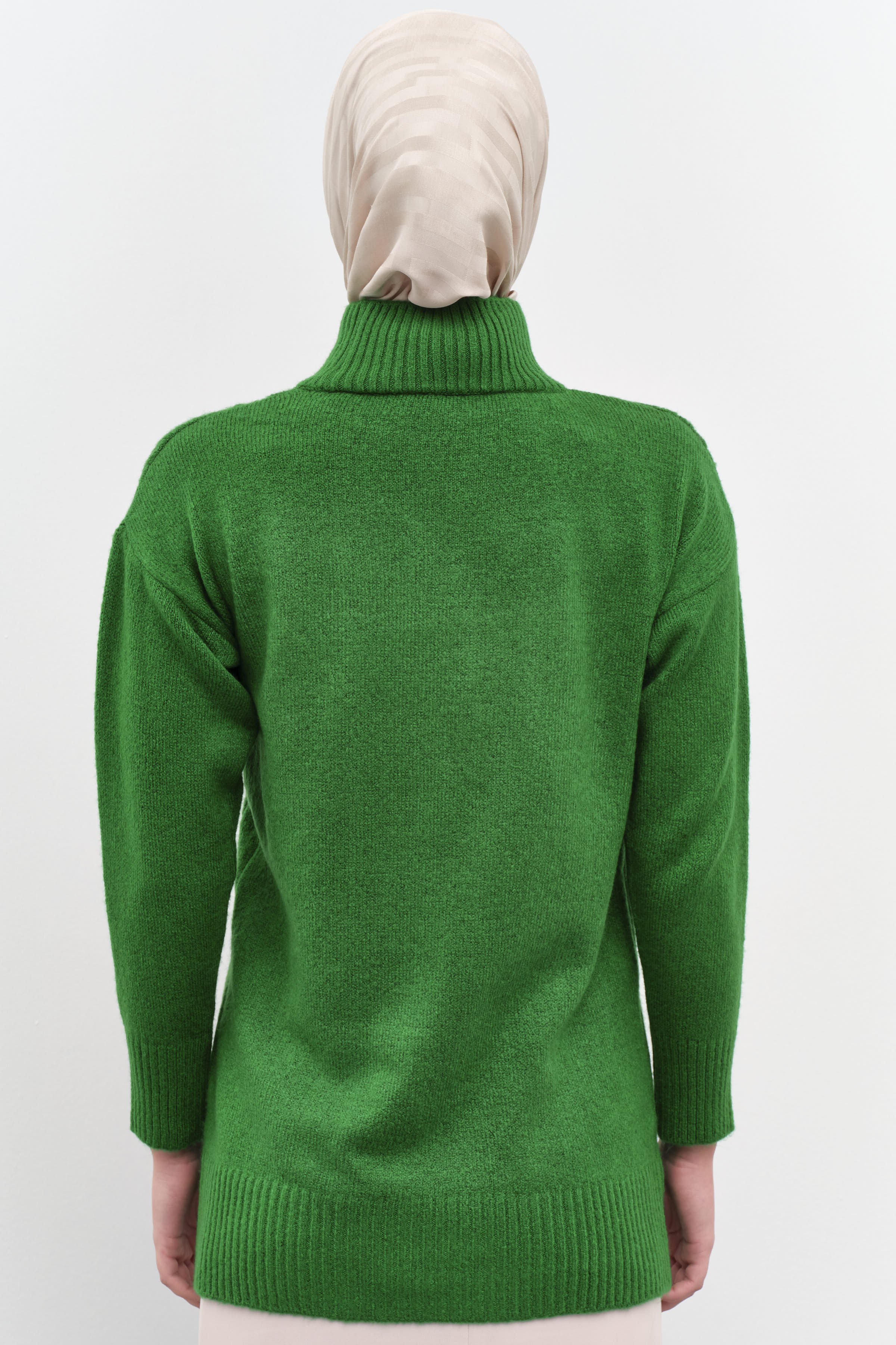 Örgü Desen Triko Tunik - Yeşil TUGBA