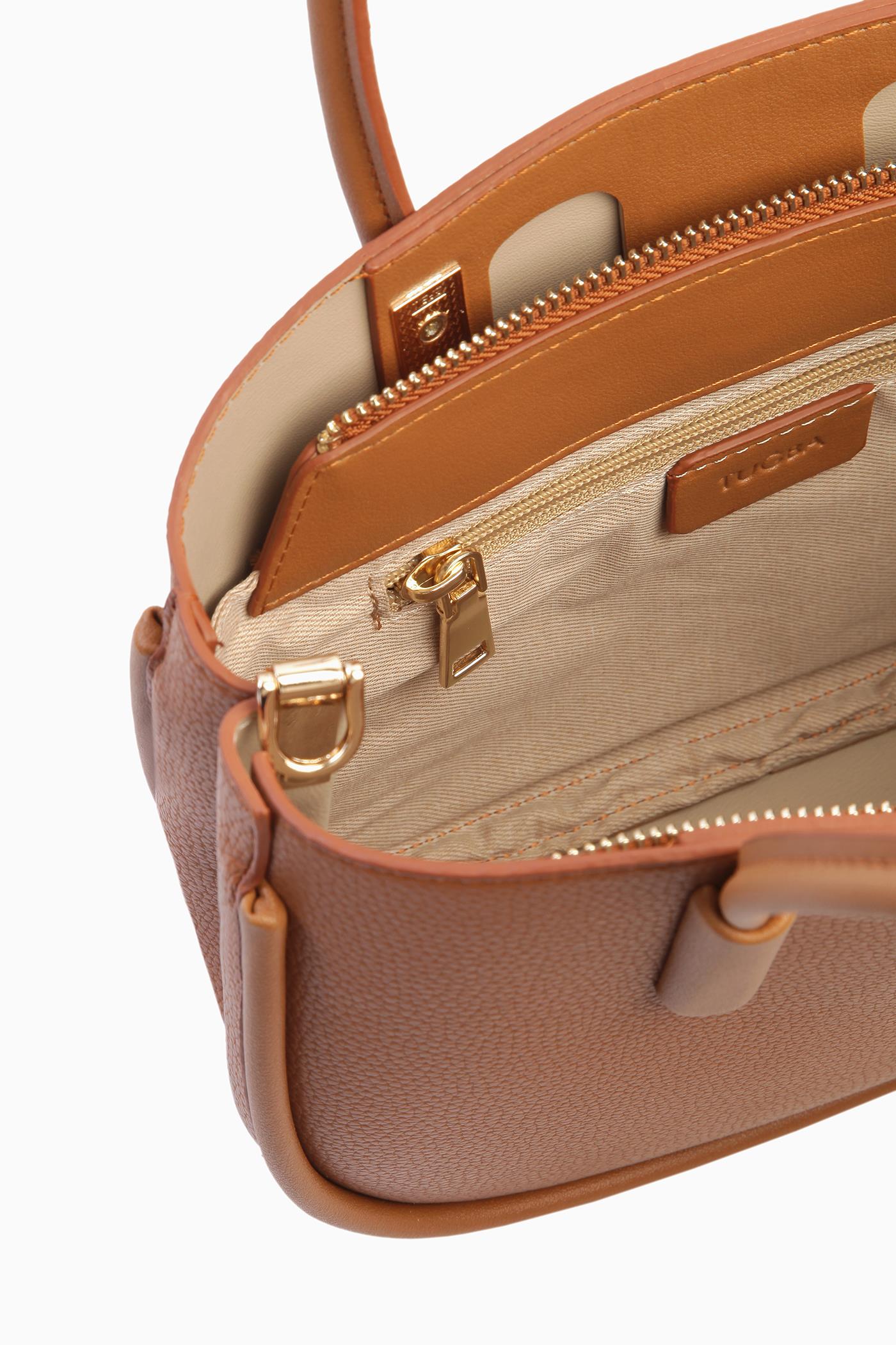 Örgü Detaylı Askılı Çanta - Taba TUGBA