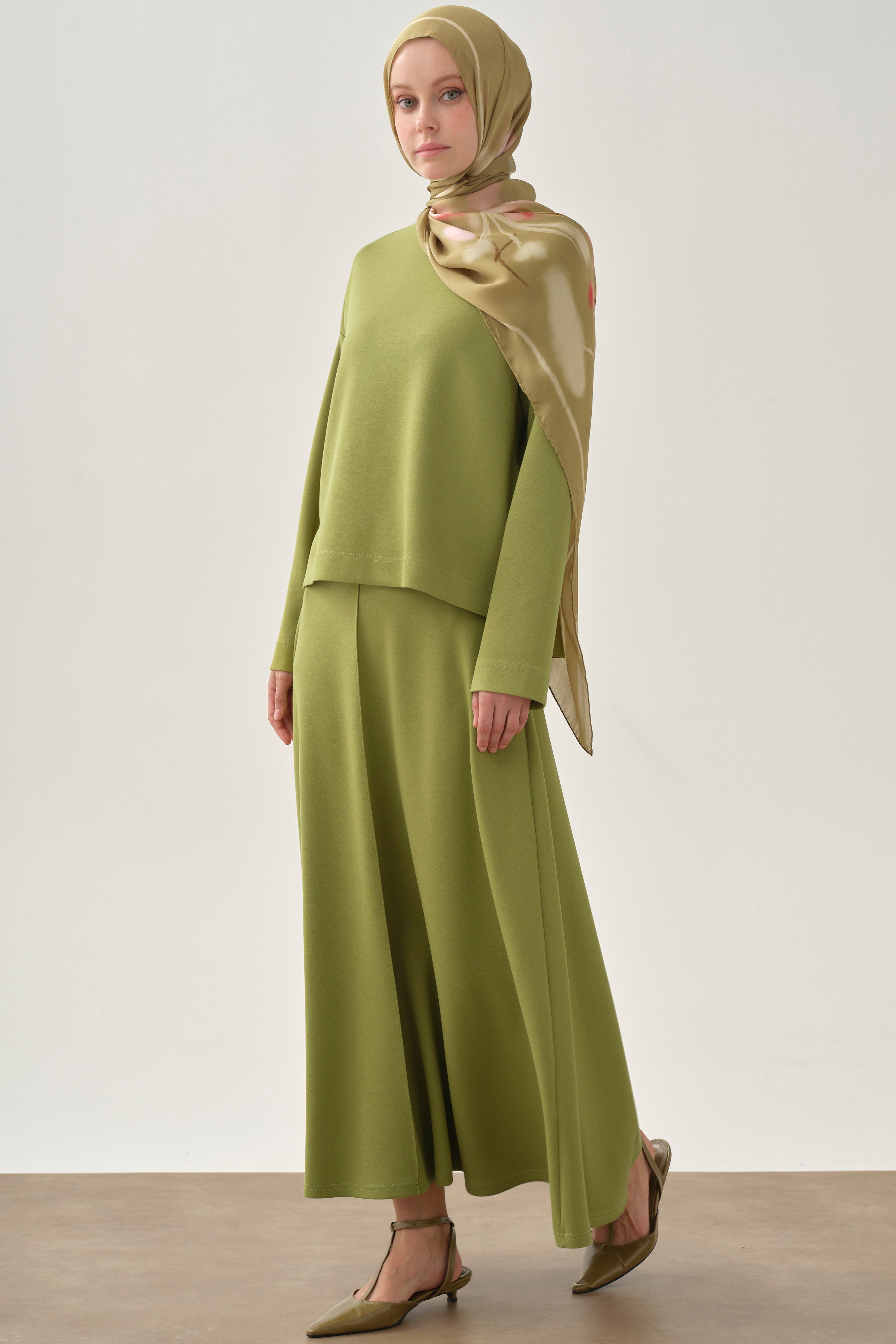 Örme Bluz Etek Takım - Olive TUGBA