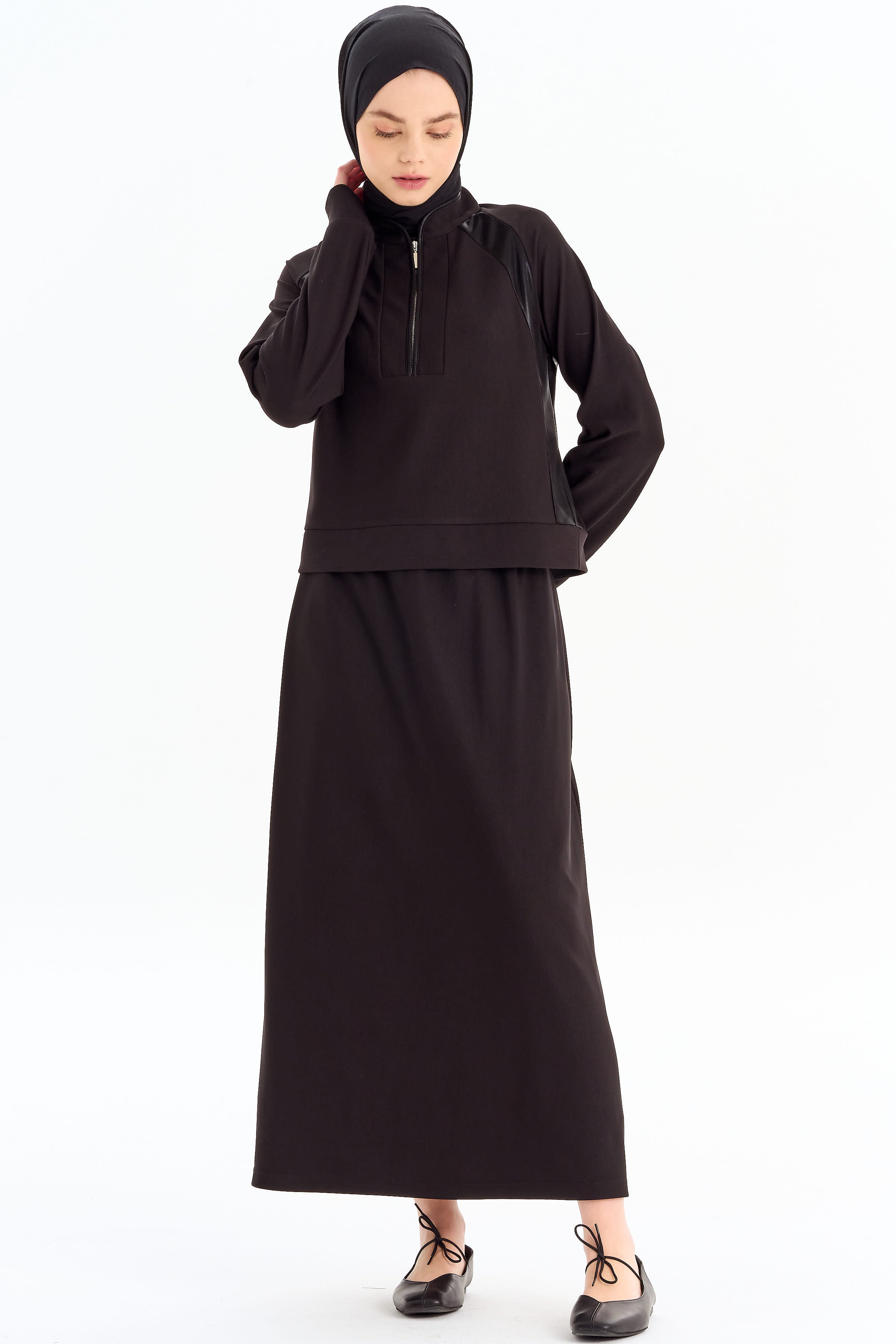 Örme Bluz Etek Takım - Siyah TUGBA