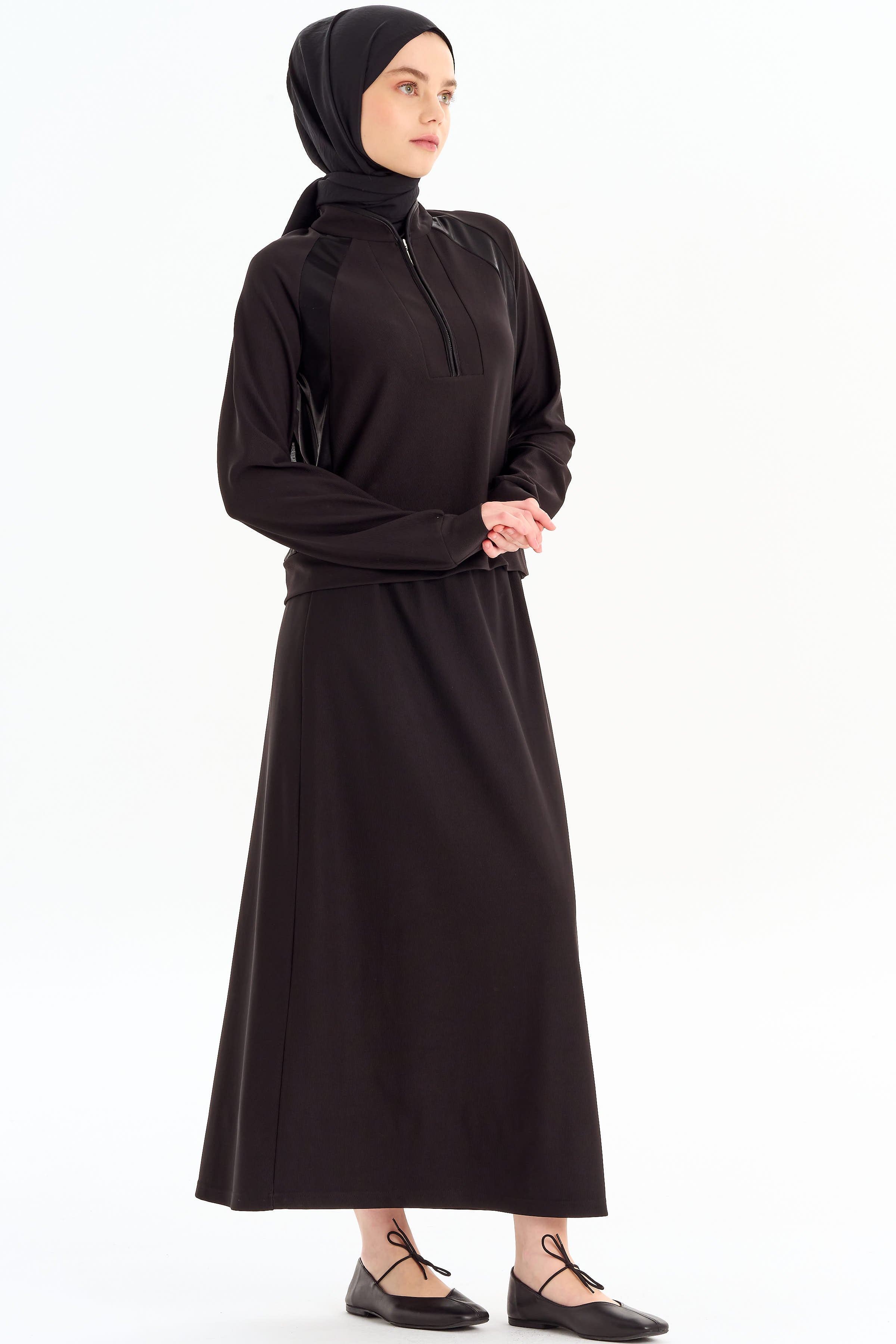 Örme Bluz Etek Takım - Siyah TUGBA