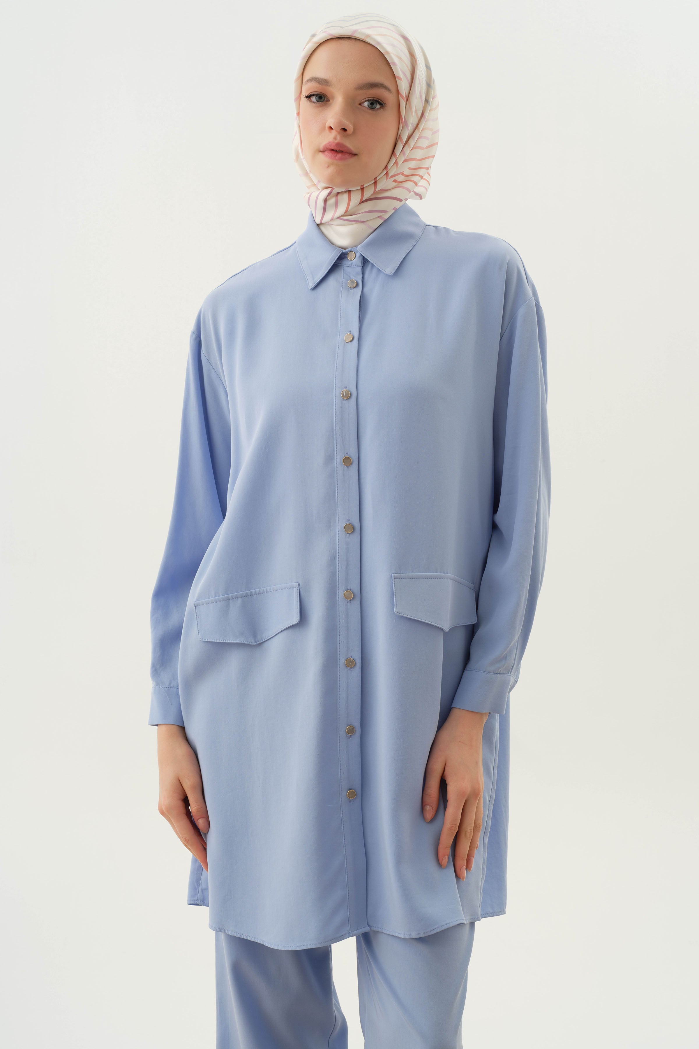 Örme Bluzlu Uzun Tunik Takım - Açık Mavi TUGBA