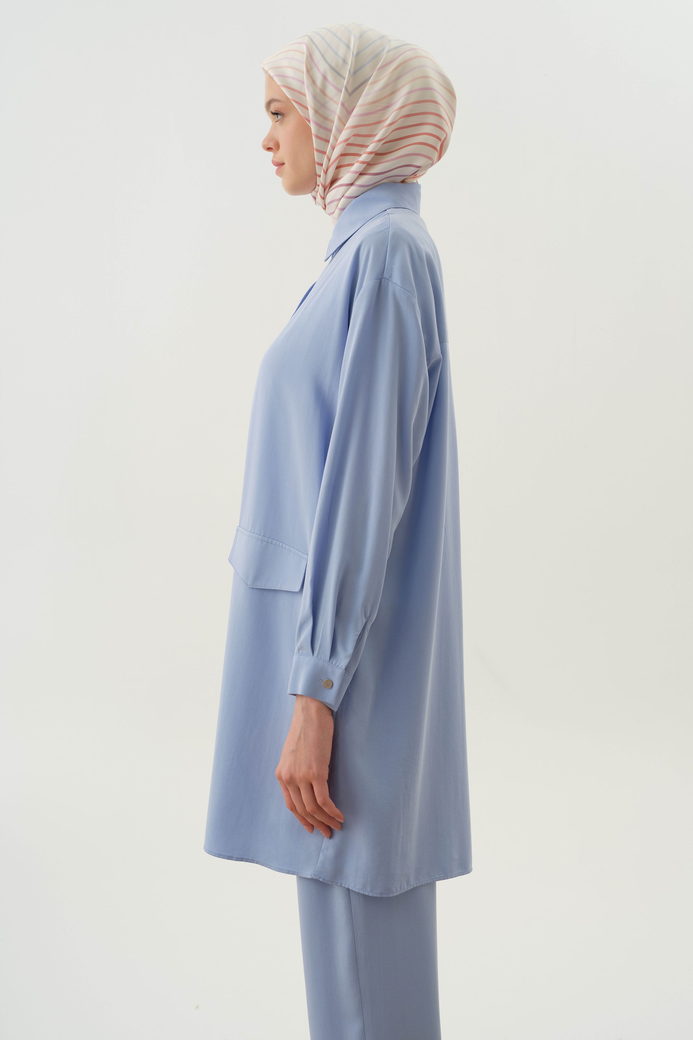 Örme Bluzlu Uzun Tunik Takım - Açık Mavi TUGBA