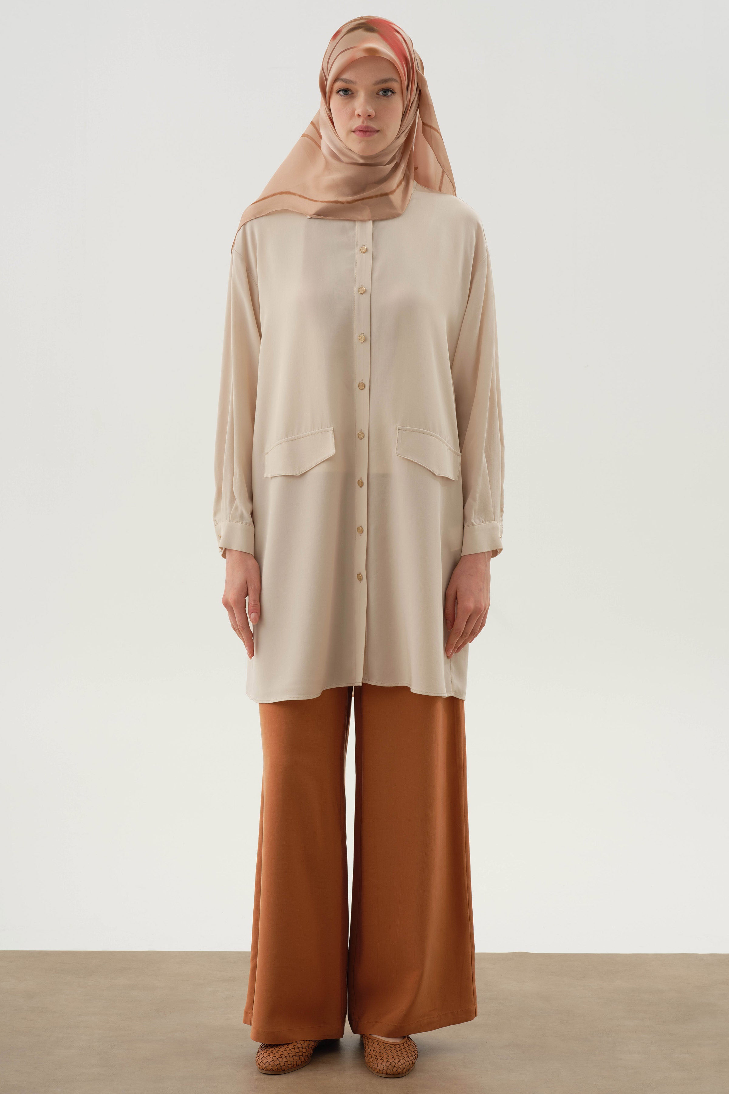 Örme Bluzlu Uzun Tunik Takım - Bej TUGBA