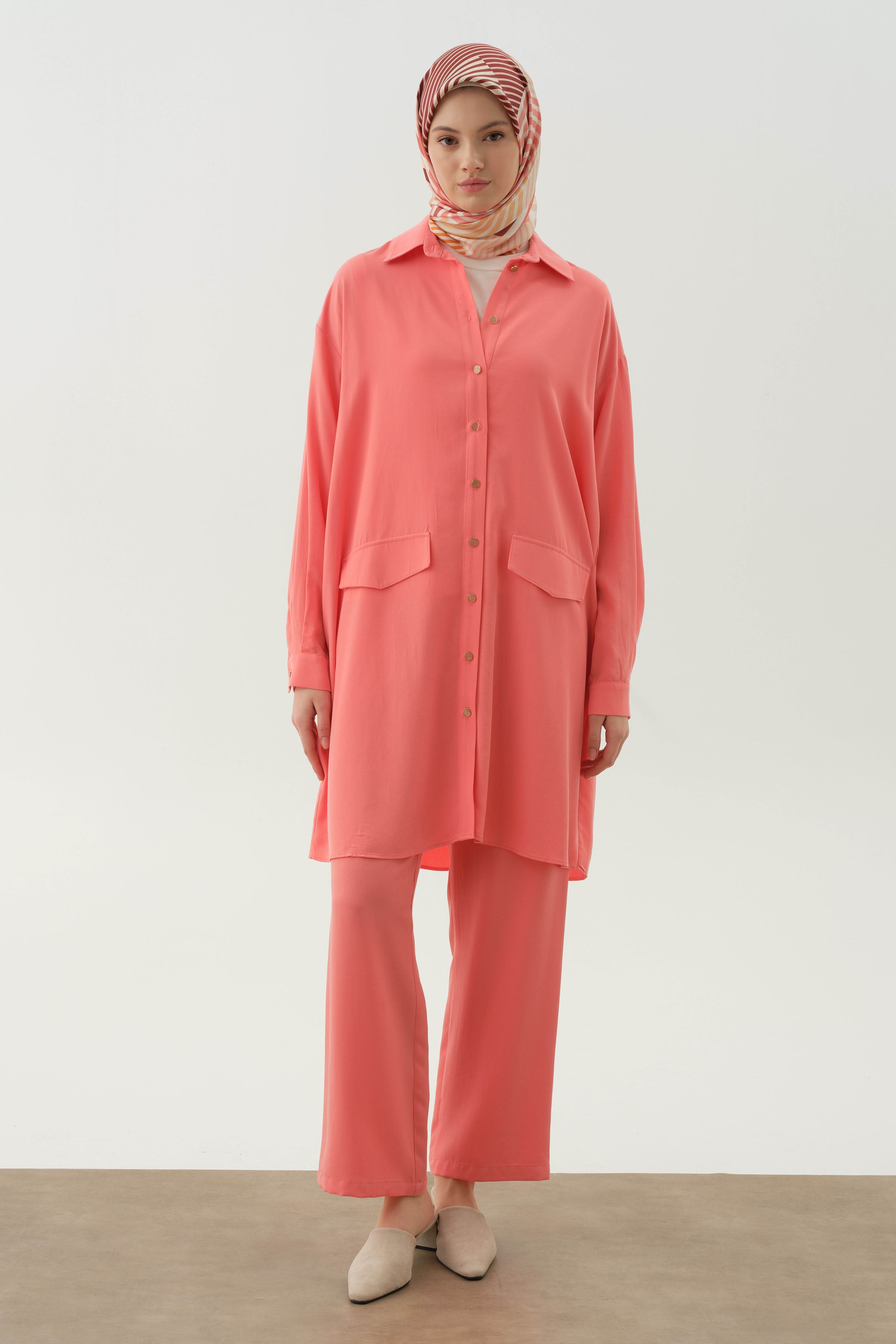 Örme Bluzlu Uzun Tunik Takım - Mercan TUGBA