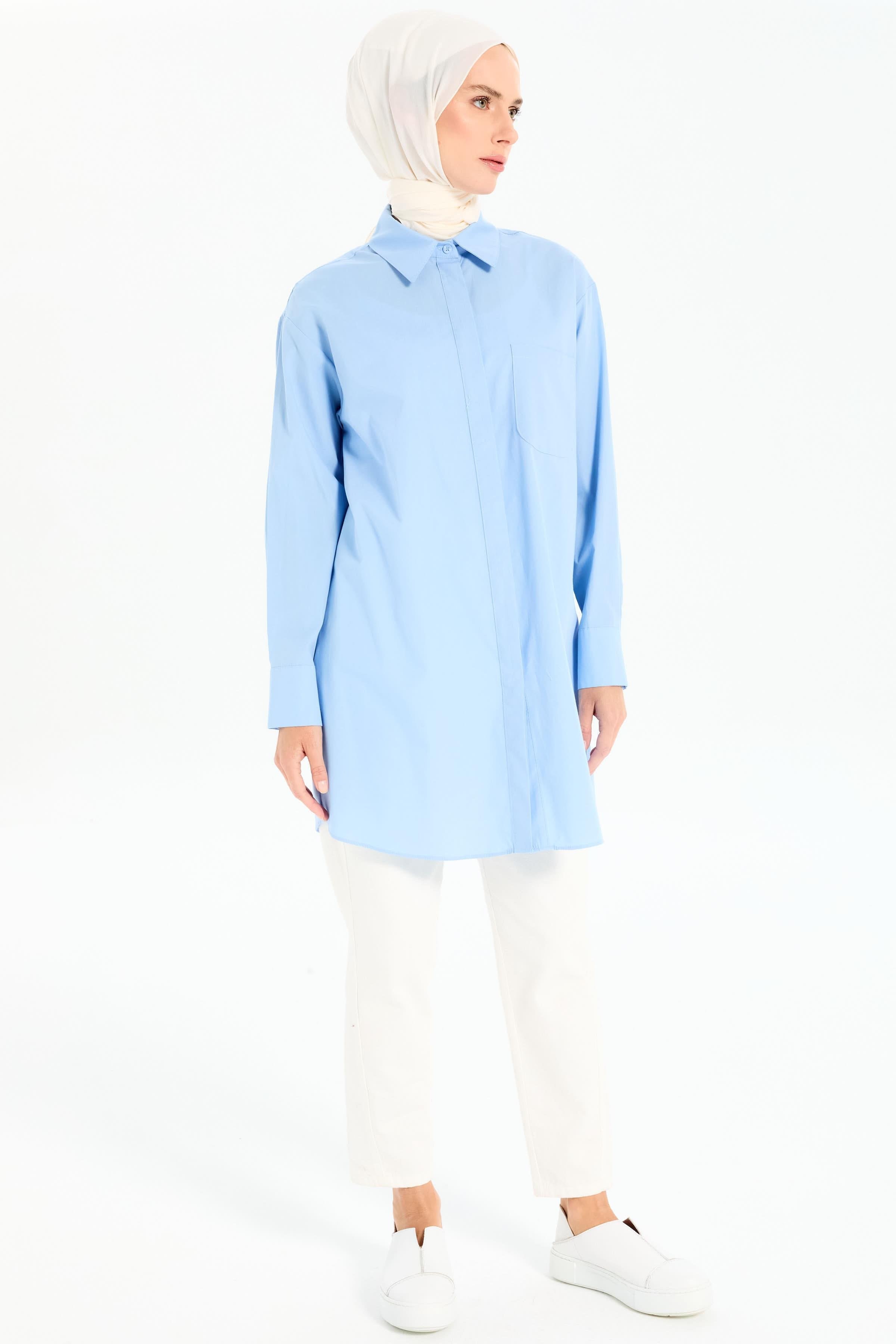 Oversize Cepli Tunik - Açık Mavi TUGBA