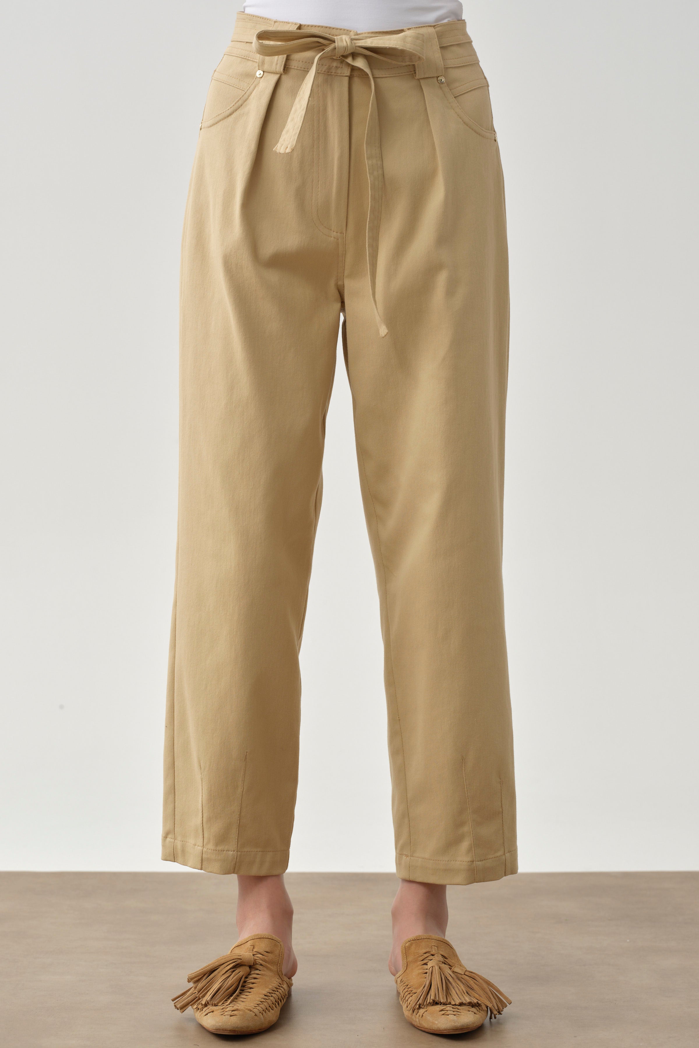 Paçası Pensli Pantolon - Bej TUGBA