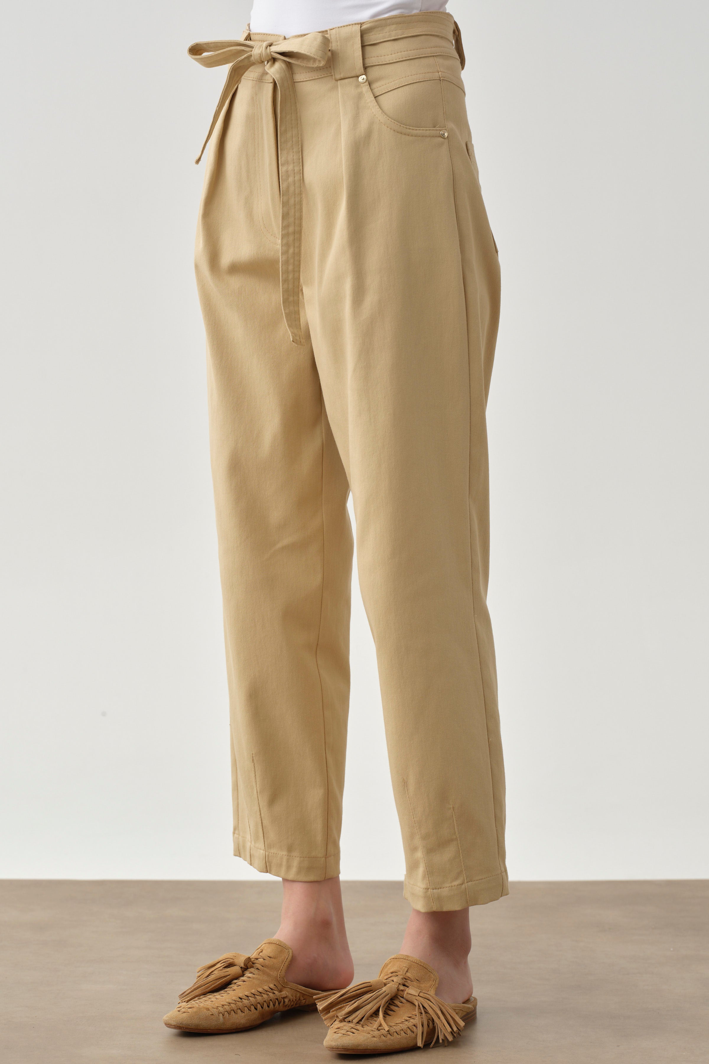 Paçası Pensli Pantolon - Bej TUGBA