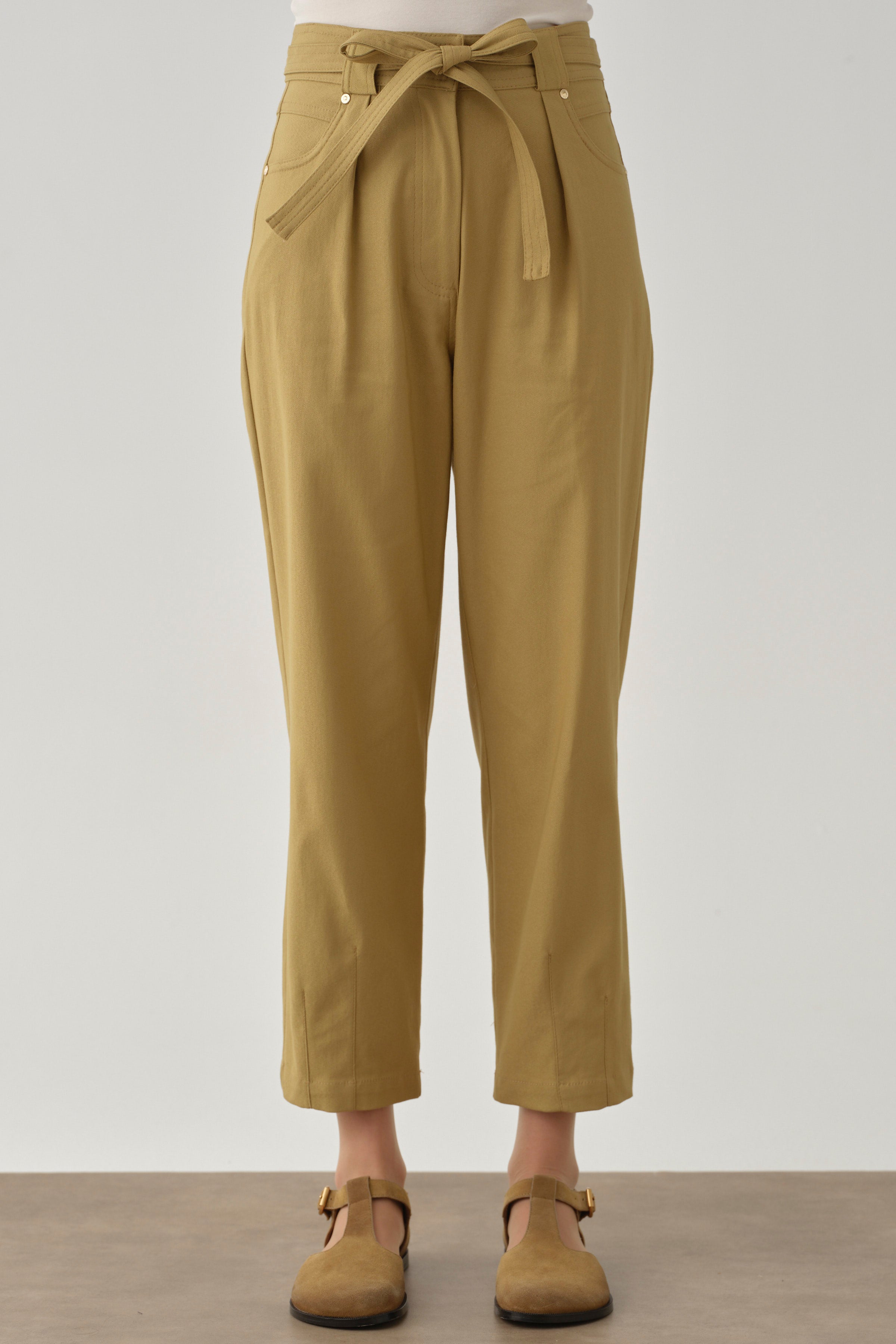 Paçası Pensli Pantolon - Olive TUGBA