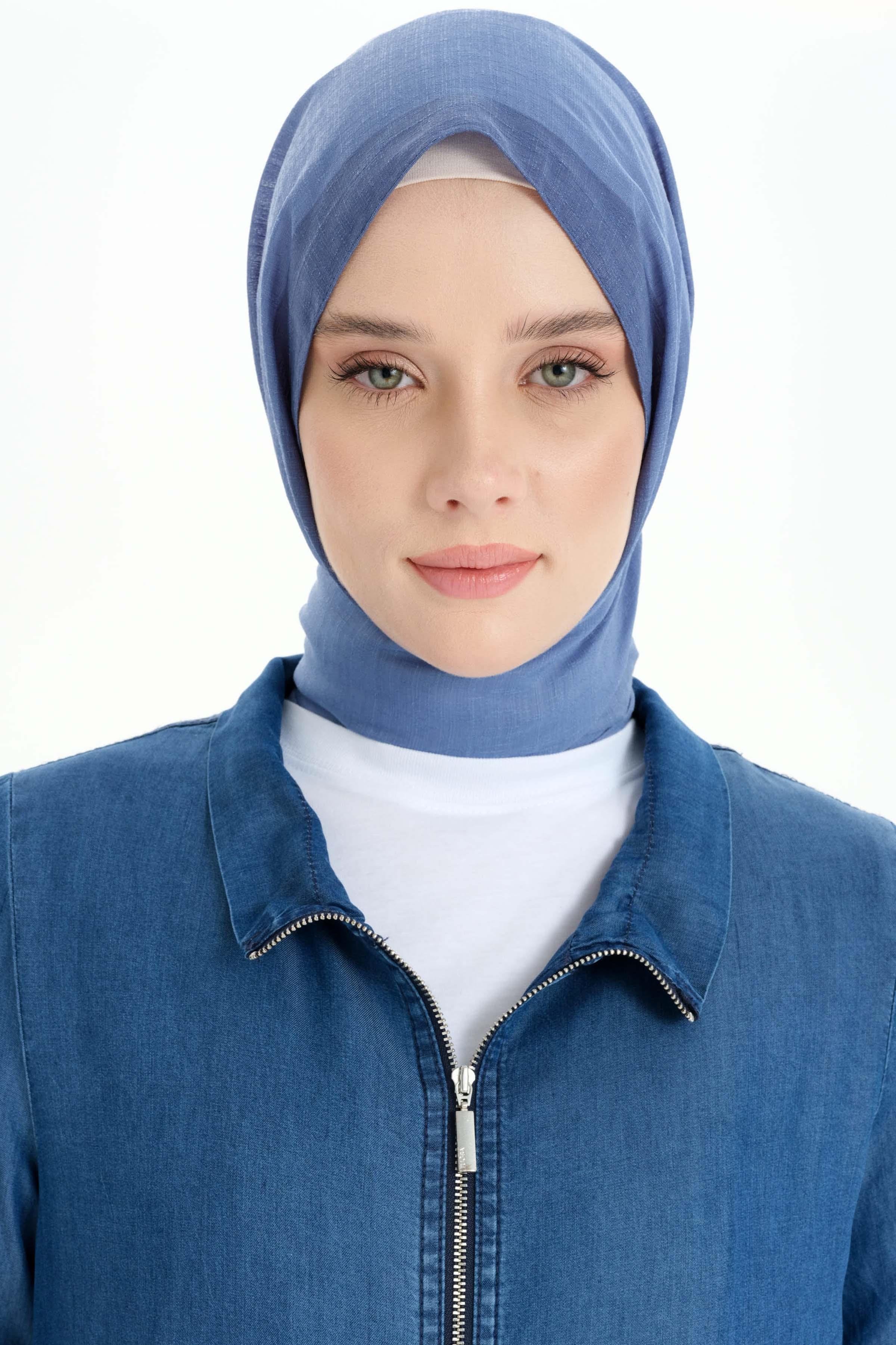 Kenar Şeritli Jakar Şal - İndigo TUGBA