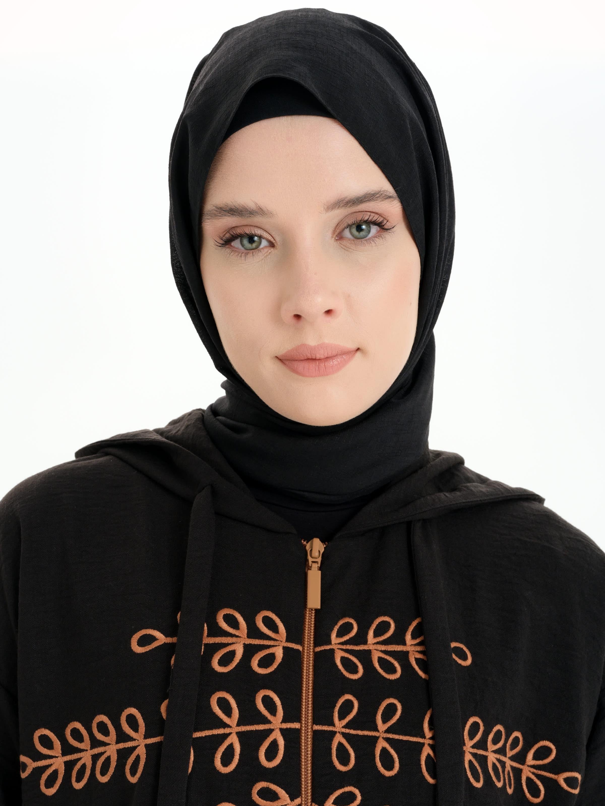 Kenar Şeritli Jakar Şal - Siyah TUGBA